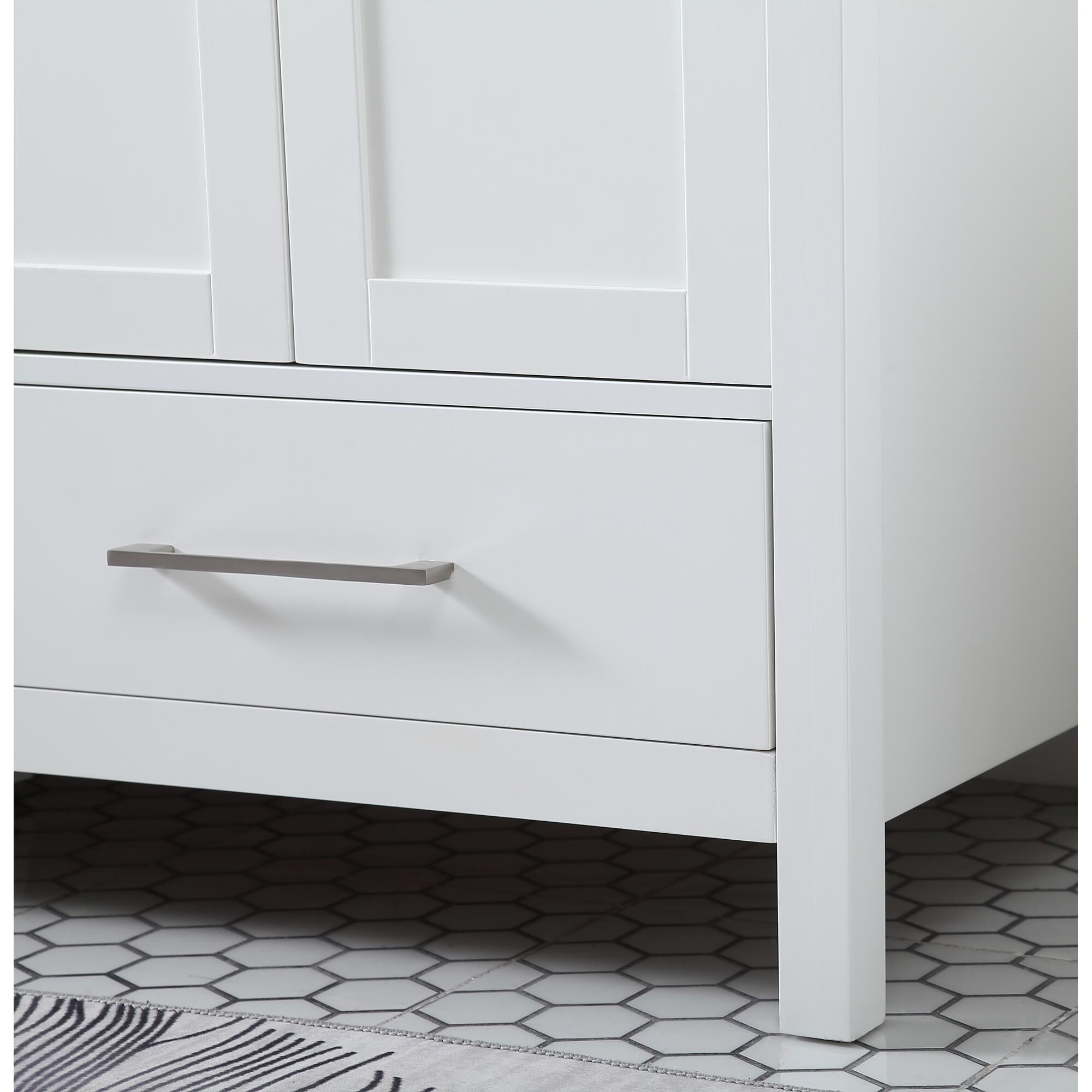 Shown in White And Brushed Nickel With Carrara White Marble finish