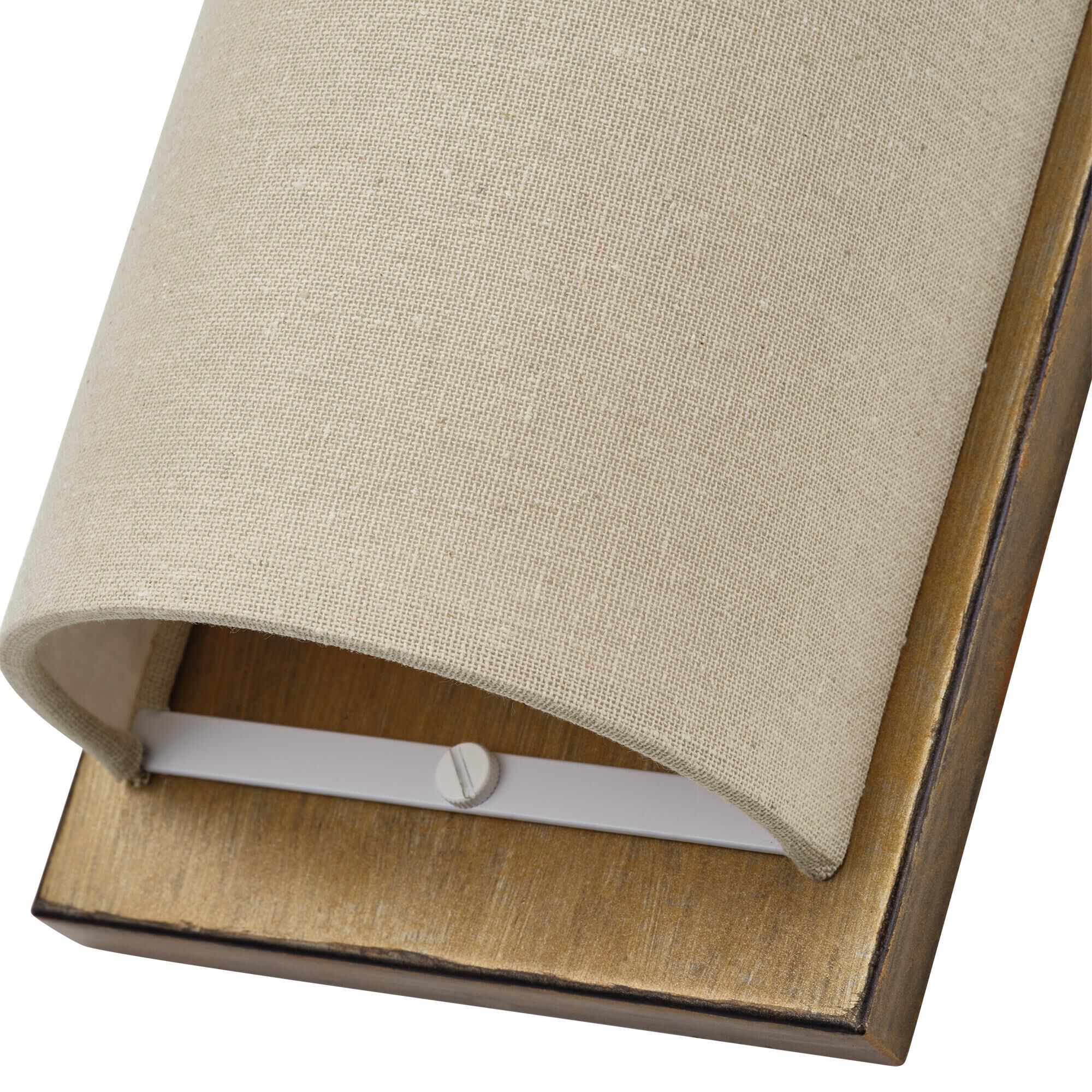 Shown in Antique Gold Leaf finish and Hand Crafted Parchment Color Hardback Fabric shade