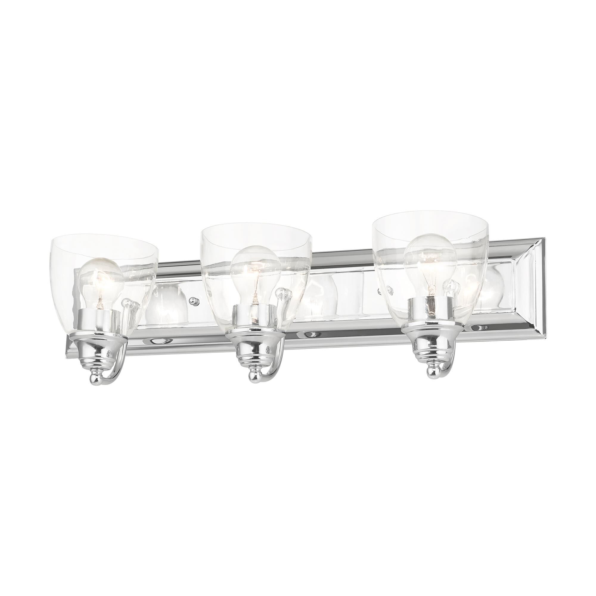 Shown in Polished Chrome finish and Hand Blown Clear glass