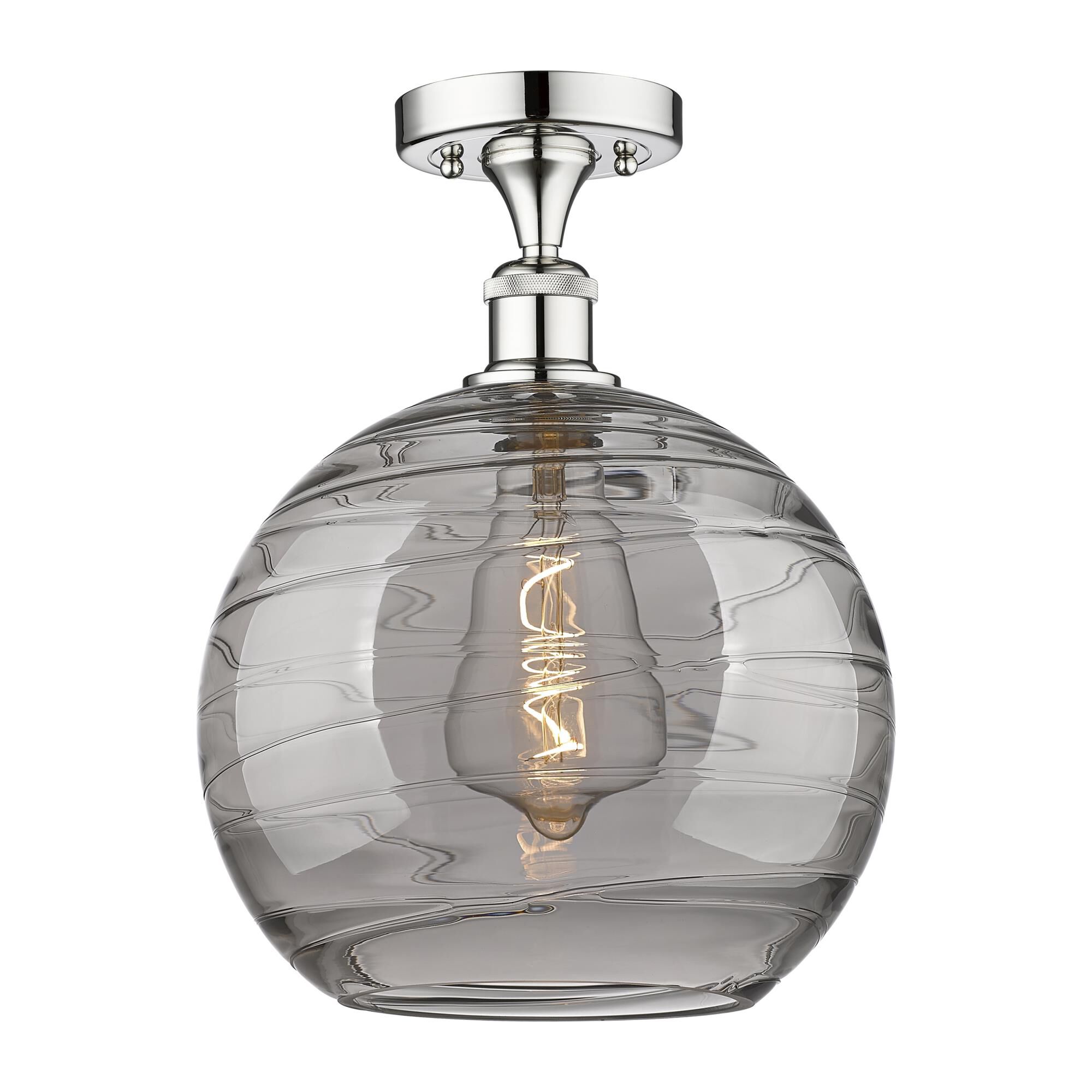 Shown in Polished Chrome finish and Light Smoke Deco Swirl glass