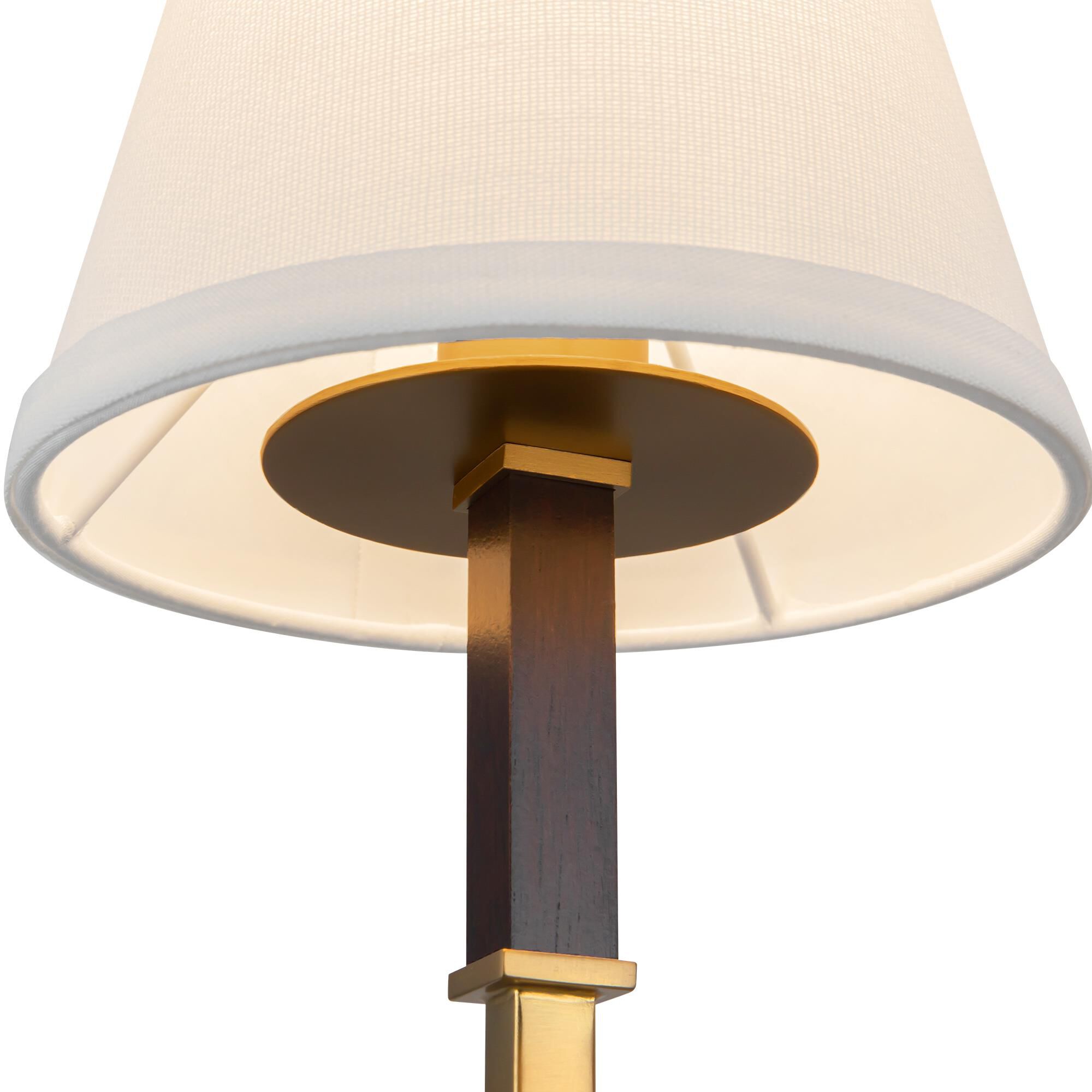Shown in Brushed Gold finish and White Linen shade