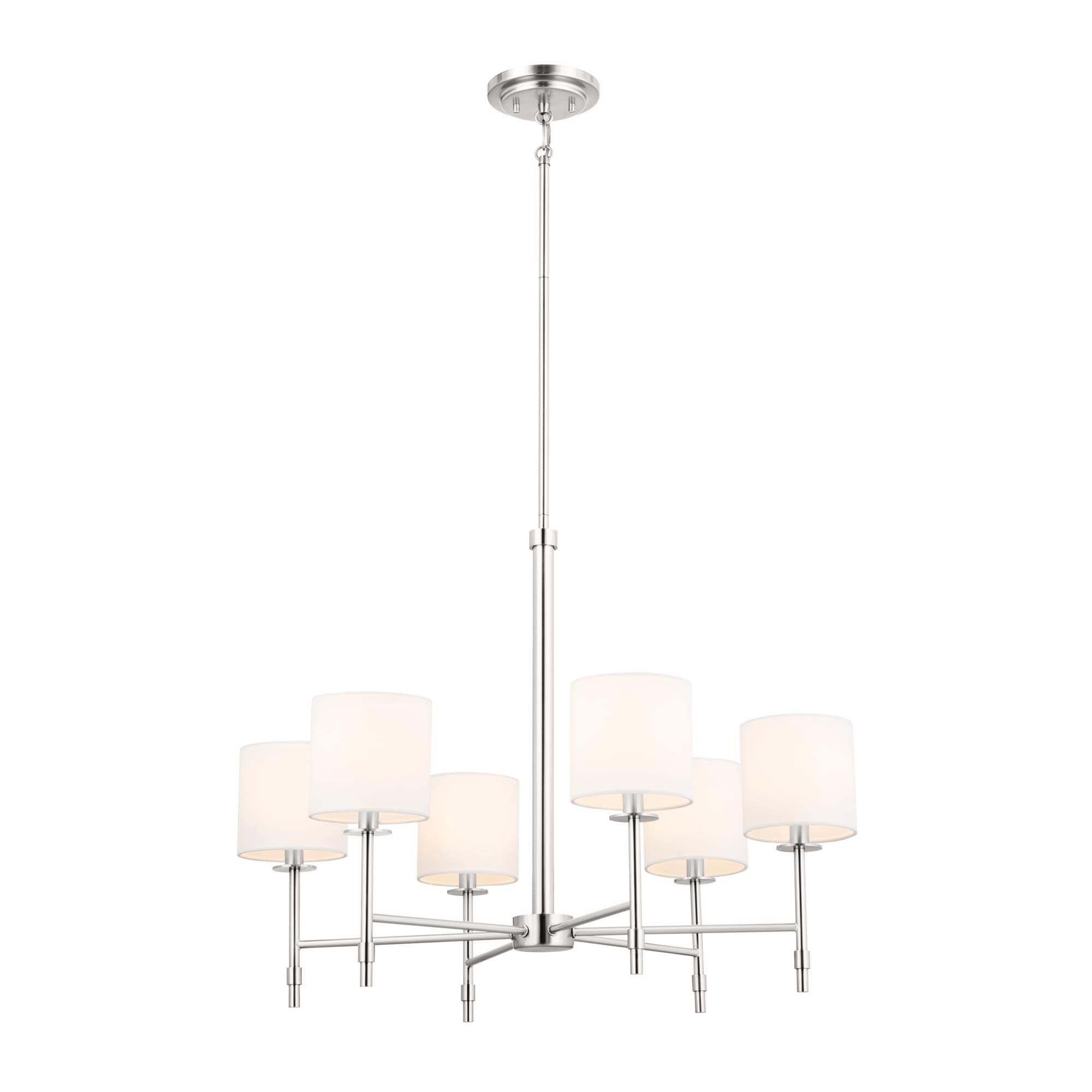 Shown in Polished Nickel finish and Fabric and Drum shade