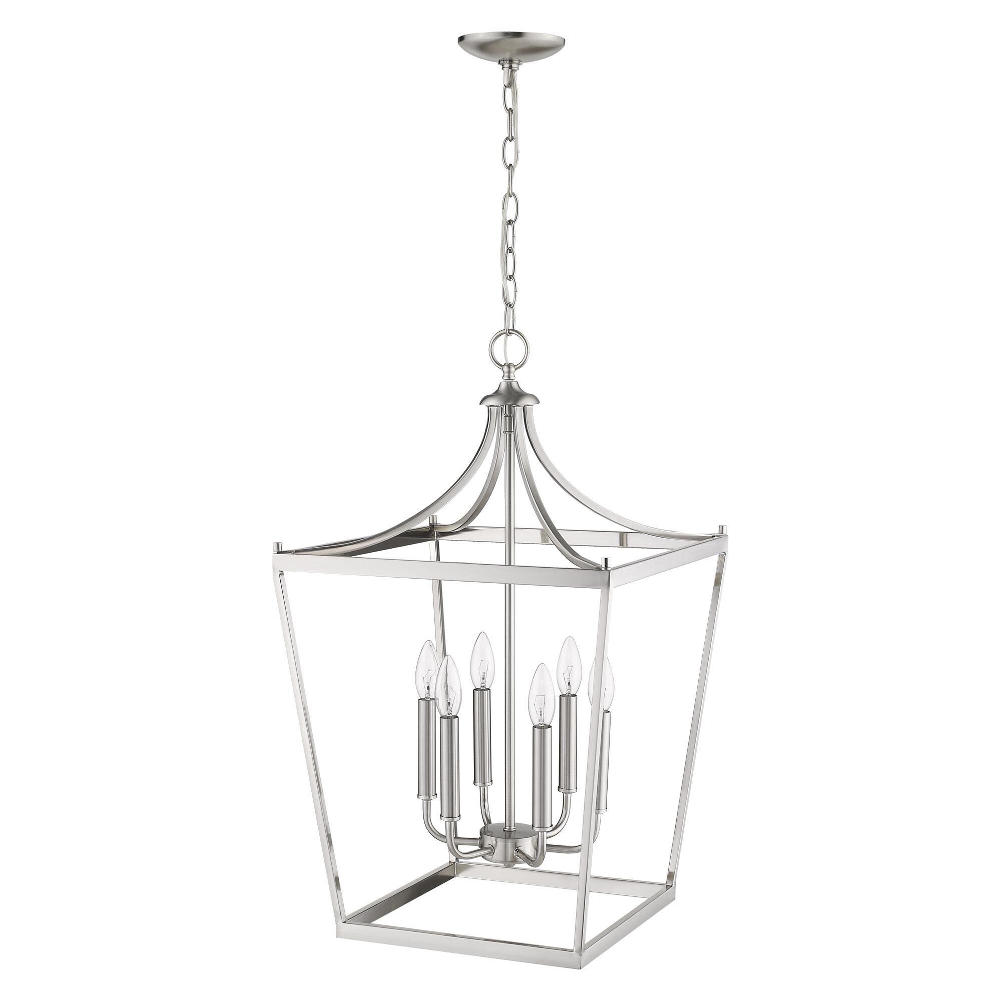 Shown in Satin Nickel finish and -- glass and -- shade
