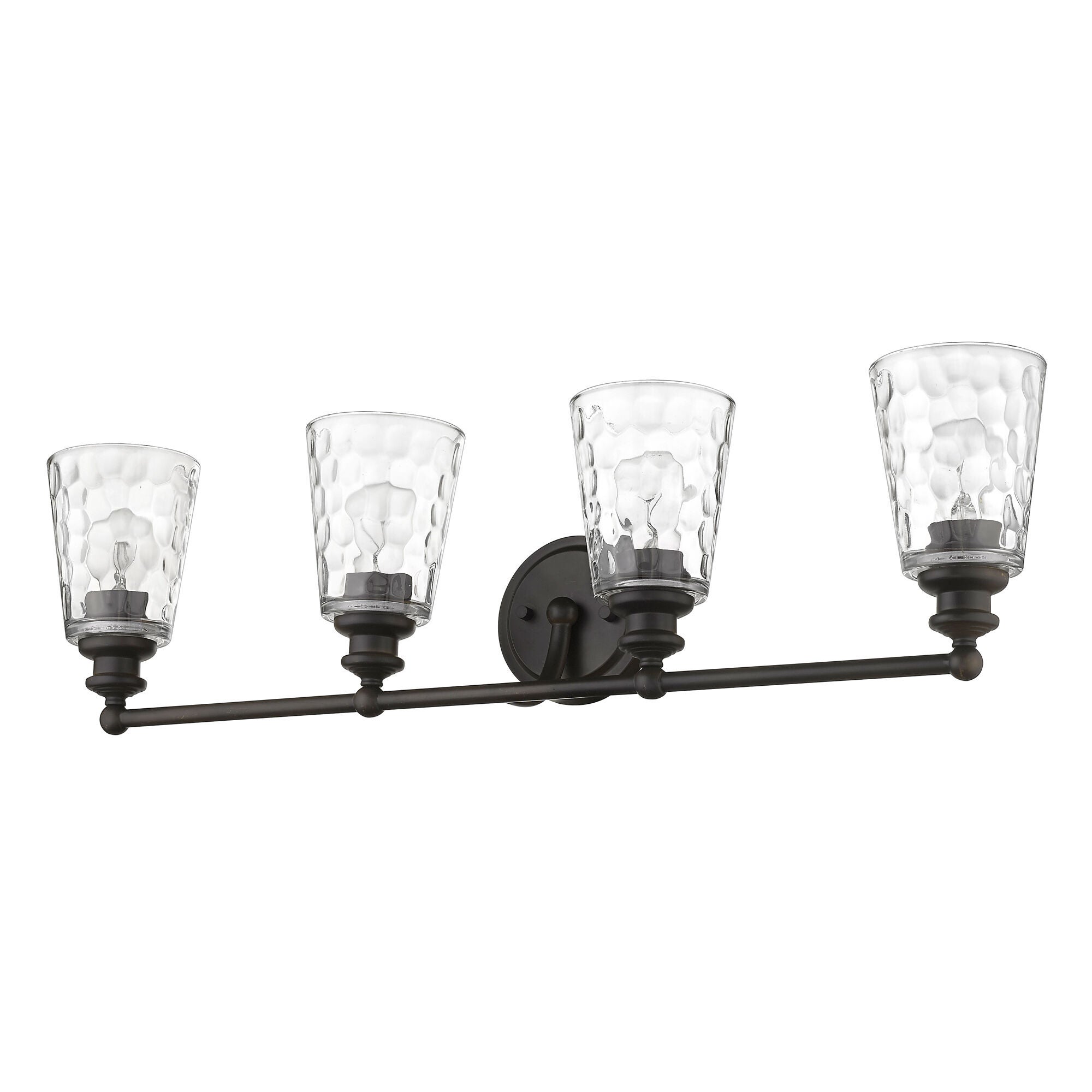 Shown in Oil-Rubbed Bronze finish and Clear glass and Clear, Optic Cone Shaped Glass shade