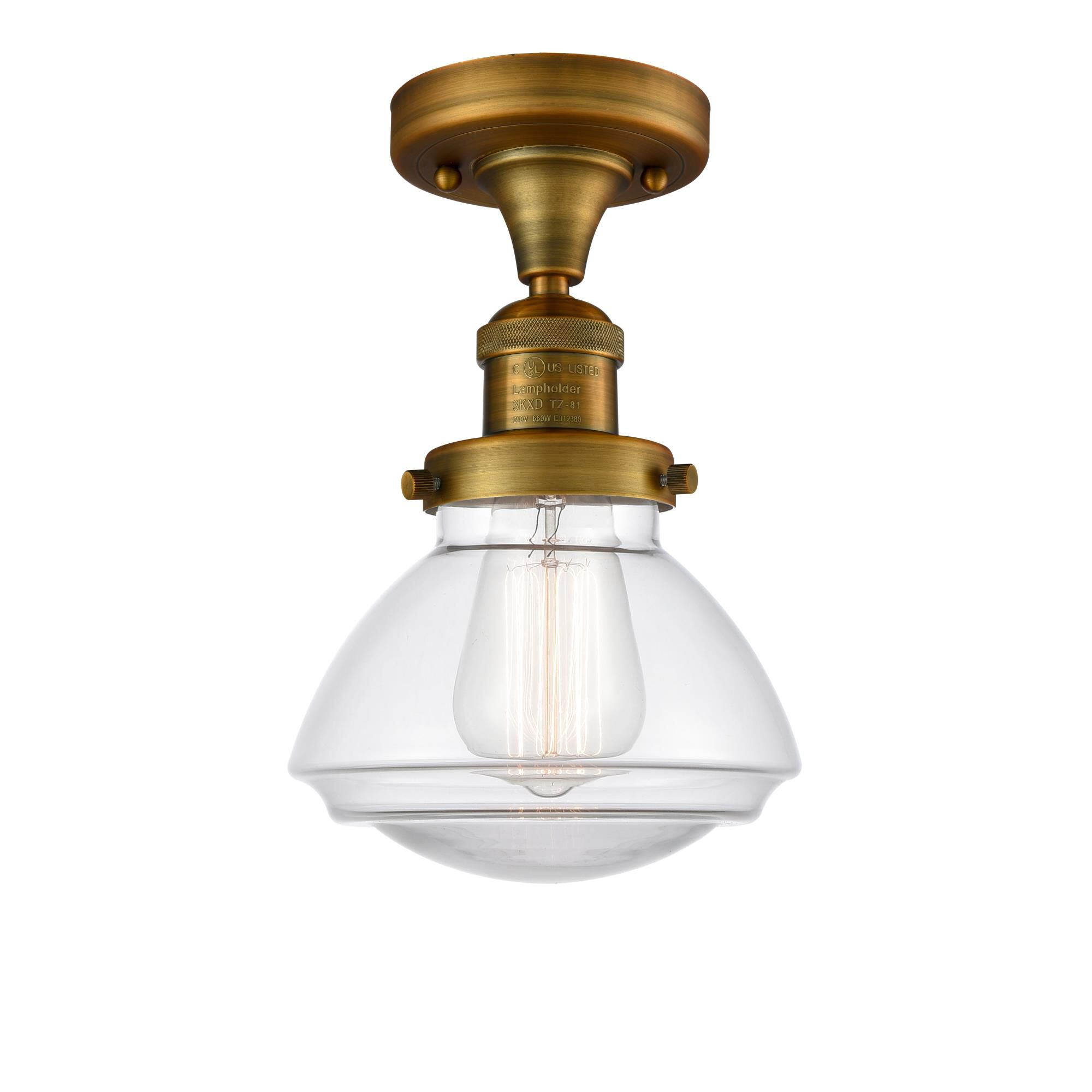 Shown in Brushed Brass finish and Bell glass and Glass shade