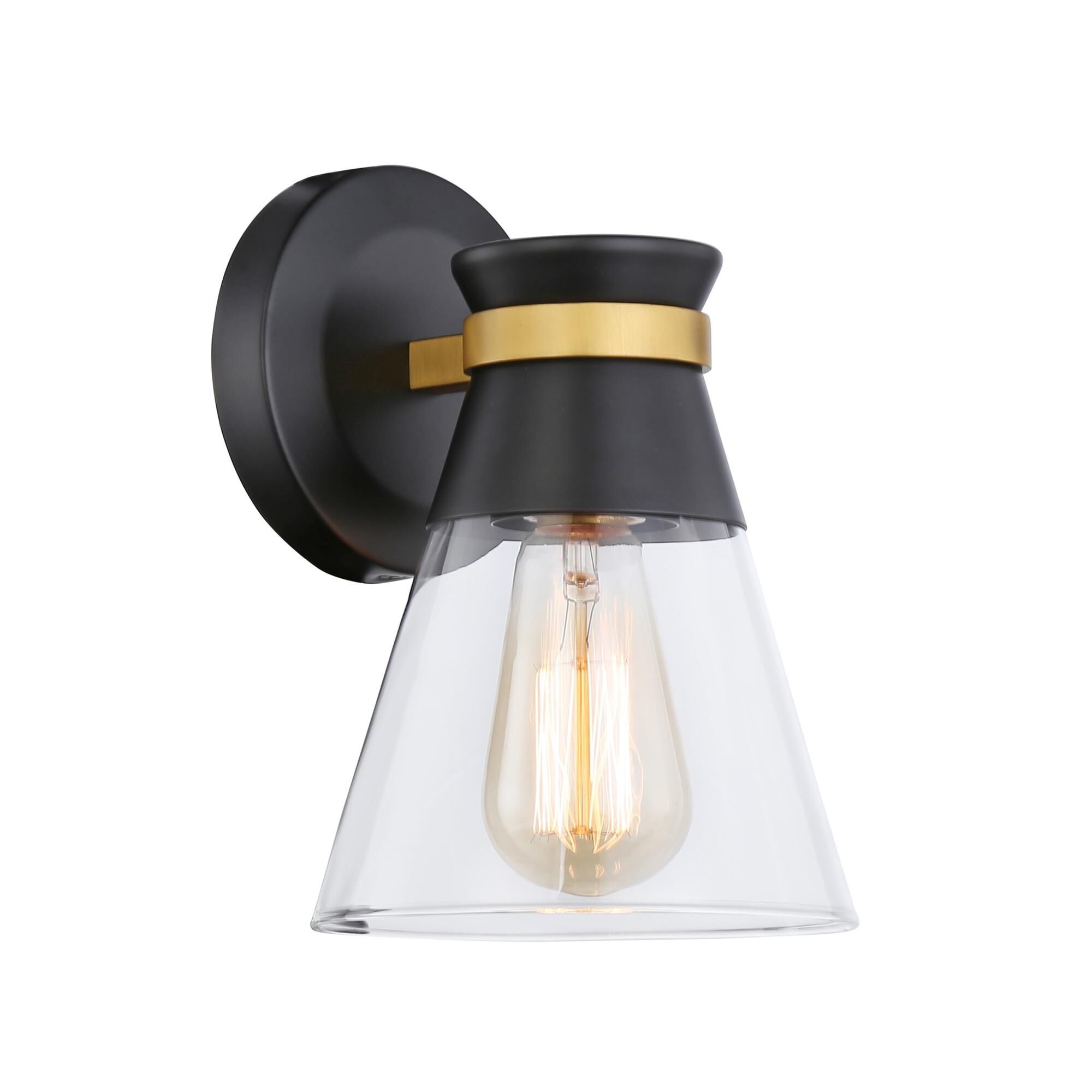 Shown in Black & Brushed Brass finish and Glass shade