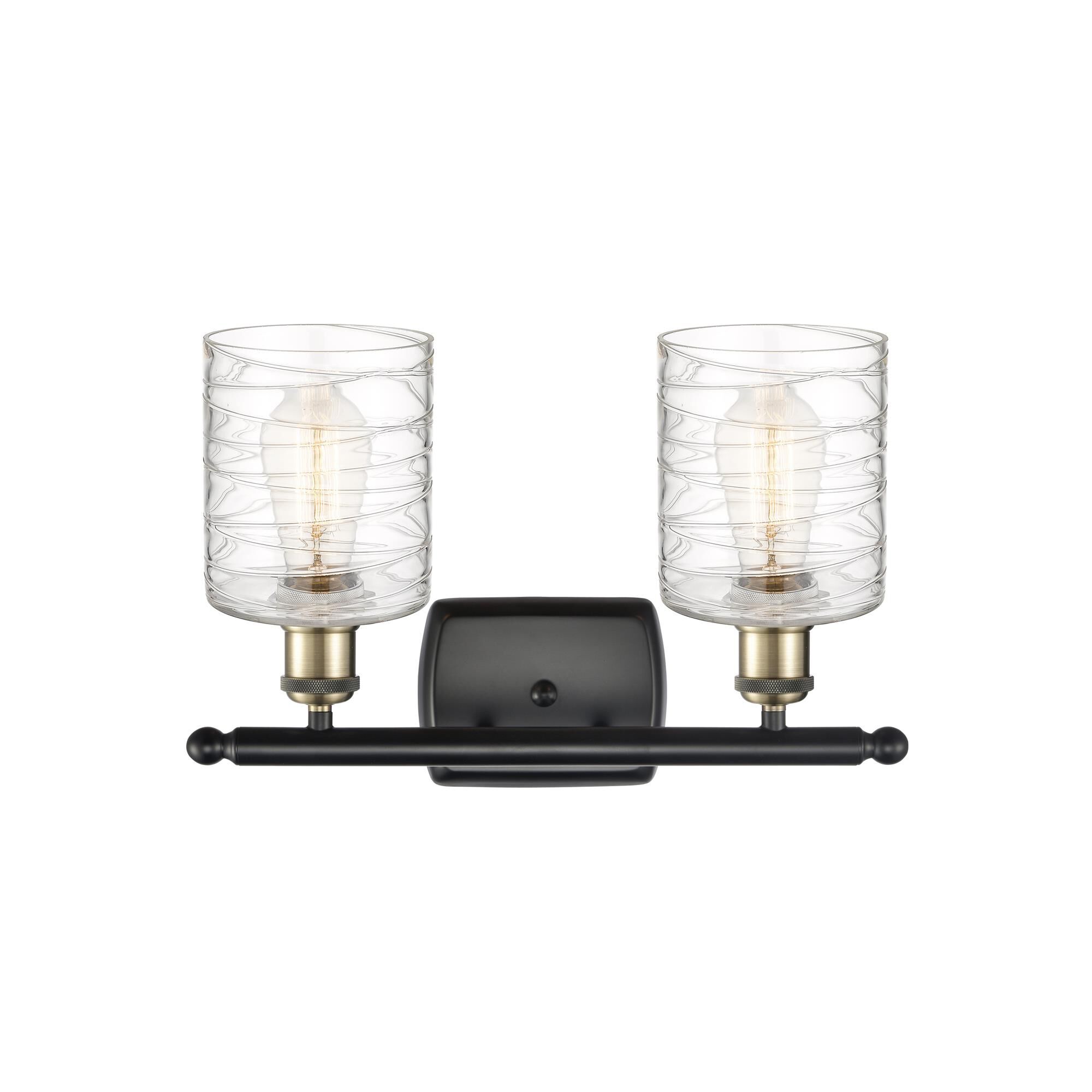 Shown in Black Antique Brass finish and Deco Swirl glass