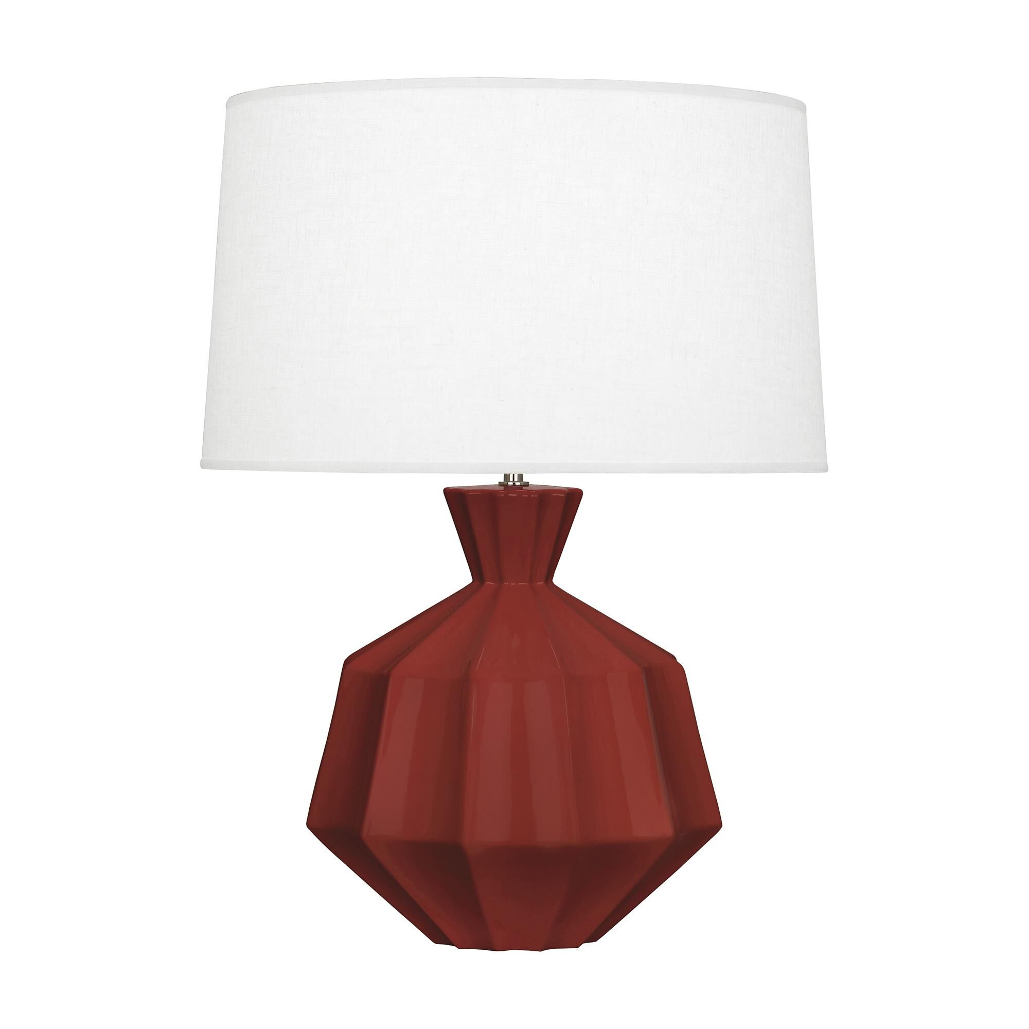 Shown in Oxblood Glazed Ceramic finish and Oyster Linen With Self Fabric Top Diffuser shade