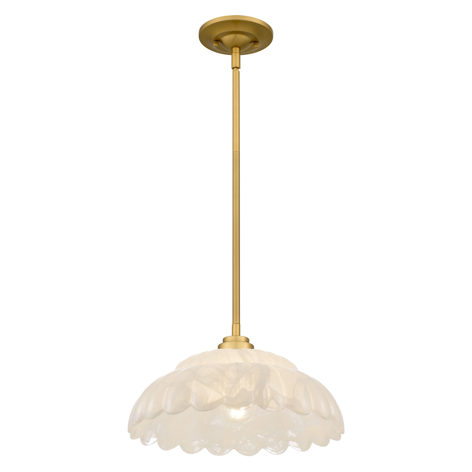 Shown in Brushed Gold finish and Alabaster Glass shade