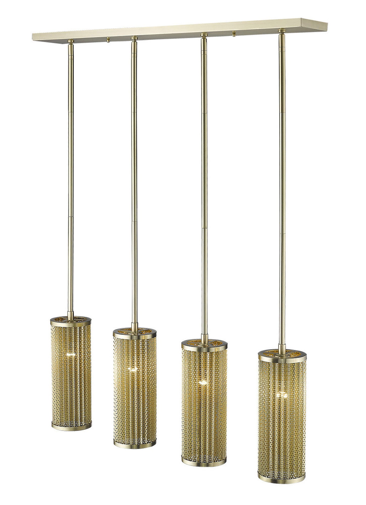 Shown in Gold finish and Gold glass and Gold Metal Cylindrical Shaped s shade