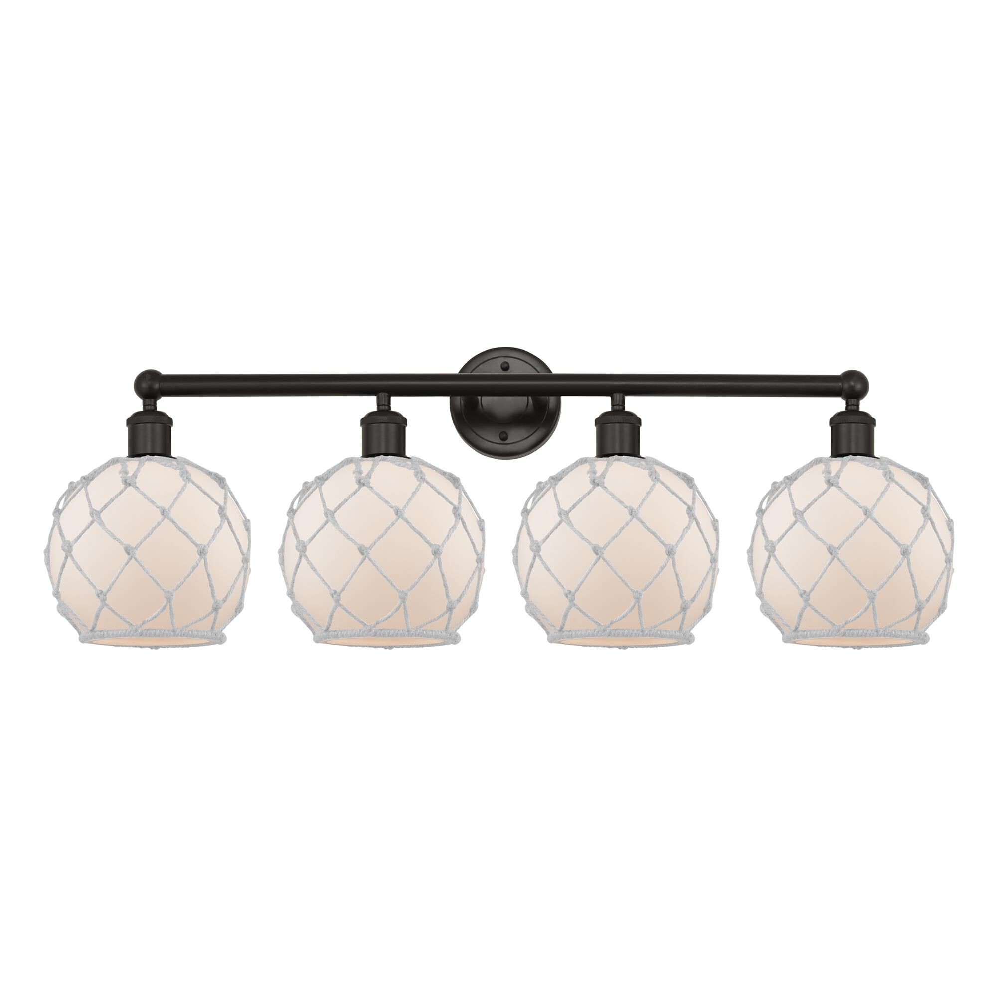 Shown in Oil Rubbed Bronze finish and White with White Rope glass