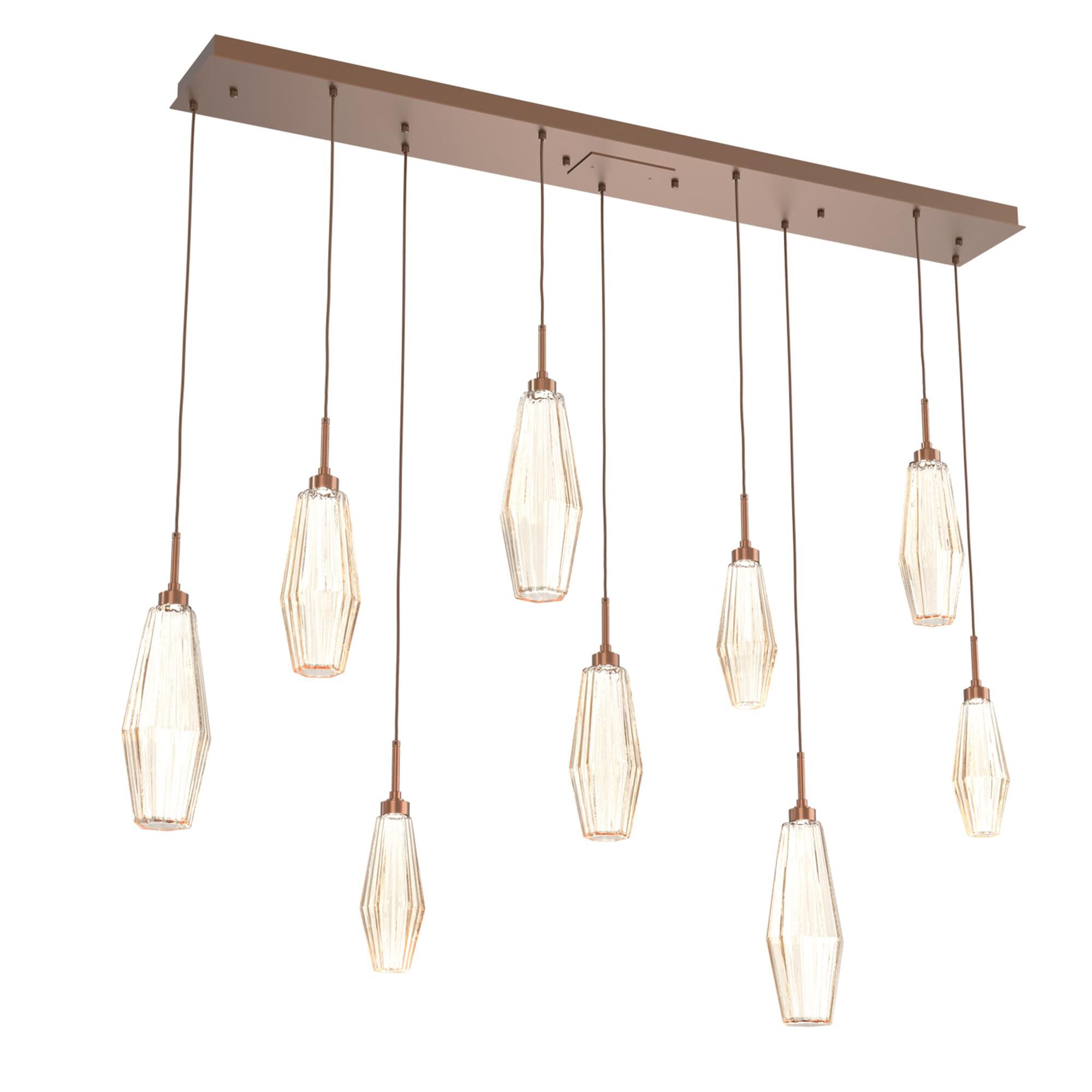 Shown in Burnished Bronze finish and Optic Rib Blown And Amber glass