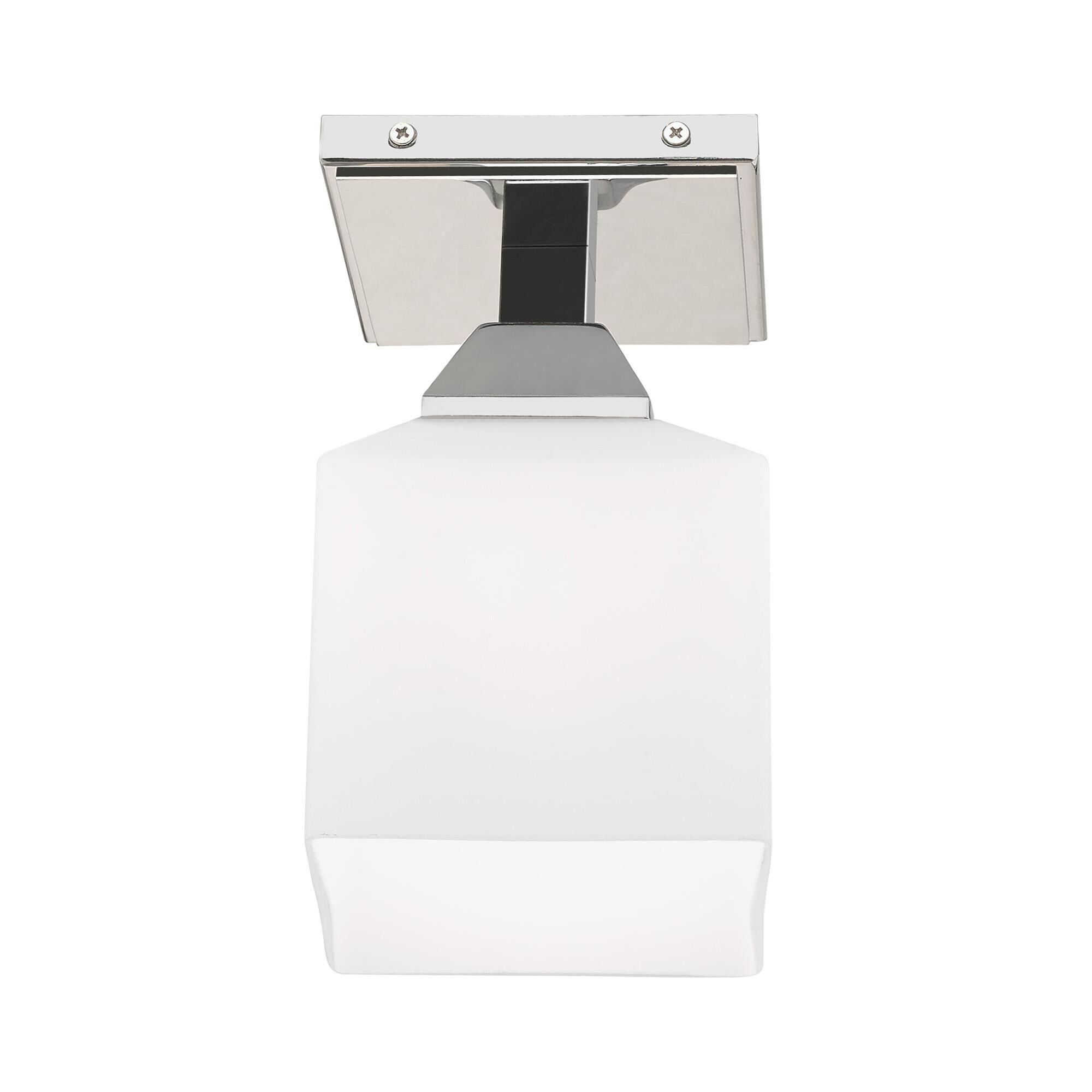 Shown in Polished Chrome finish and Hand Blown Satin Opal White glass