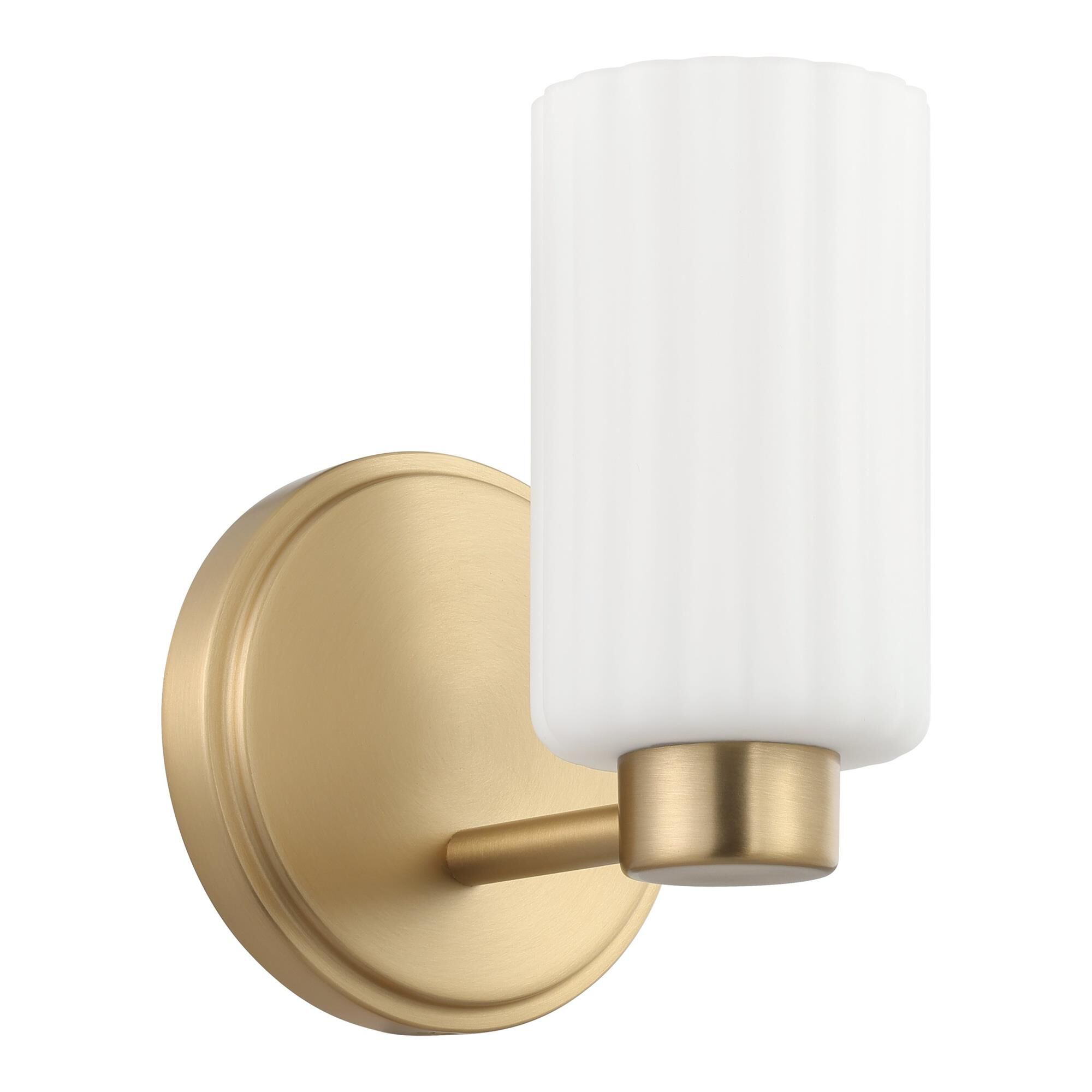 Shown in Champagne Gold finish and Etched Opal Ribbed glass