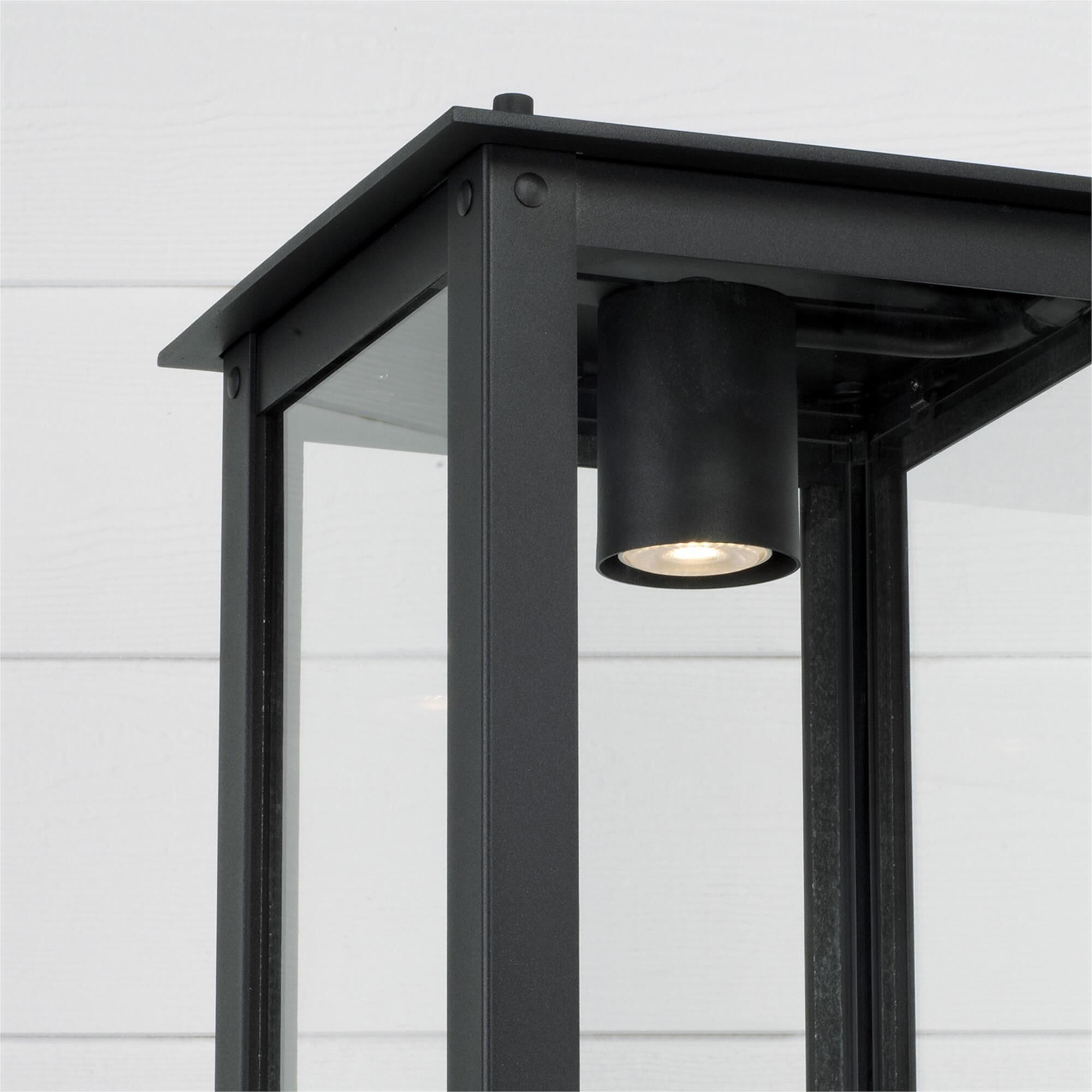 Shown in Black finish and Clear glass