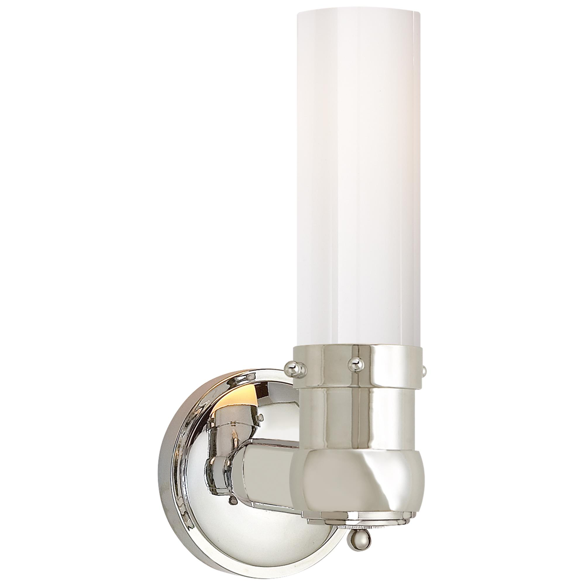 Shown in Polished Nickel finish and White glass