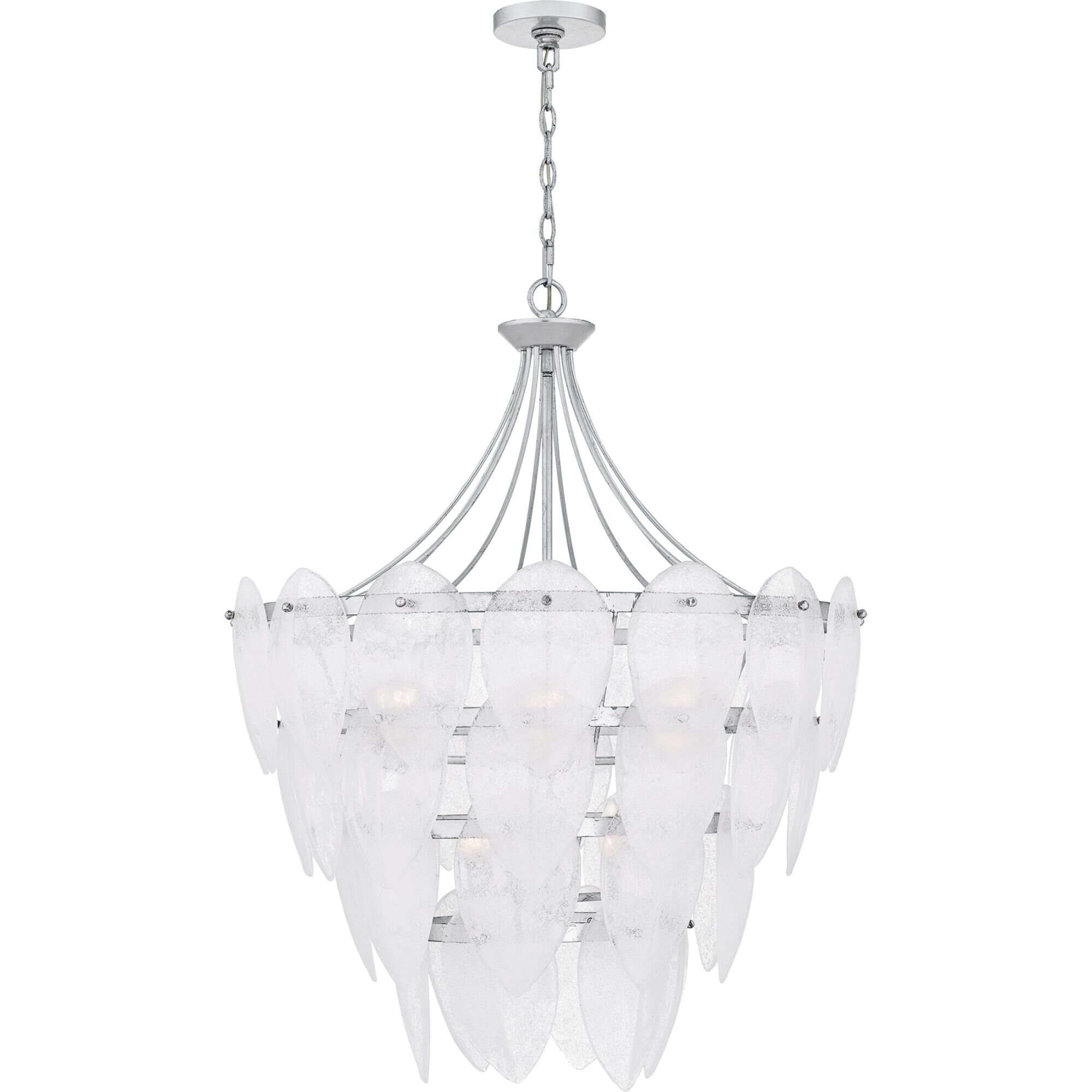 Shown in Silver Leaf finish and Clear Seedy Glass shade