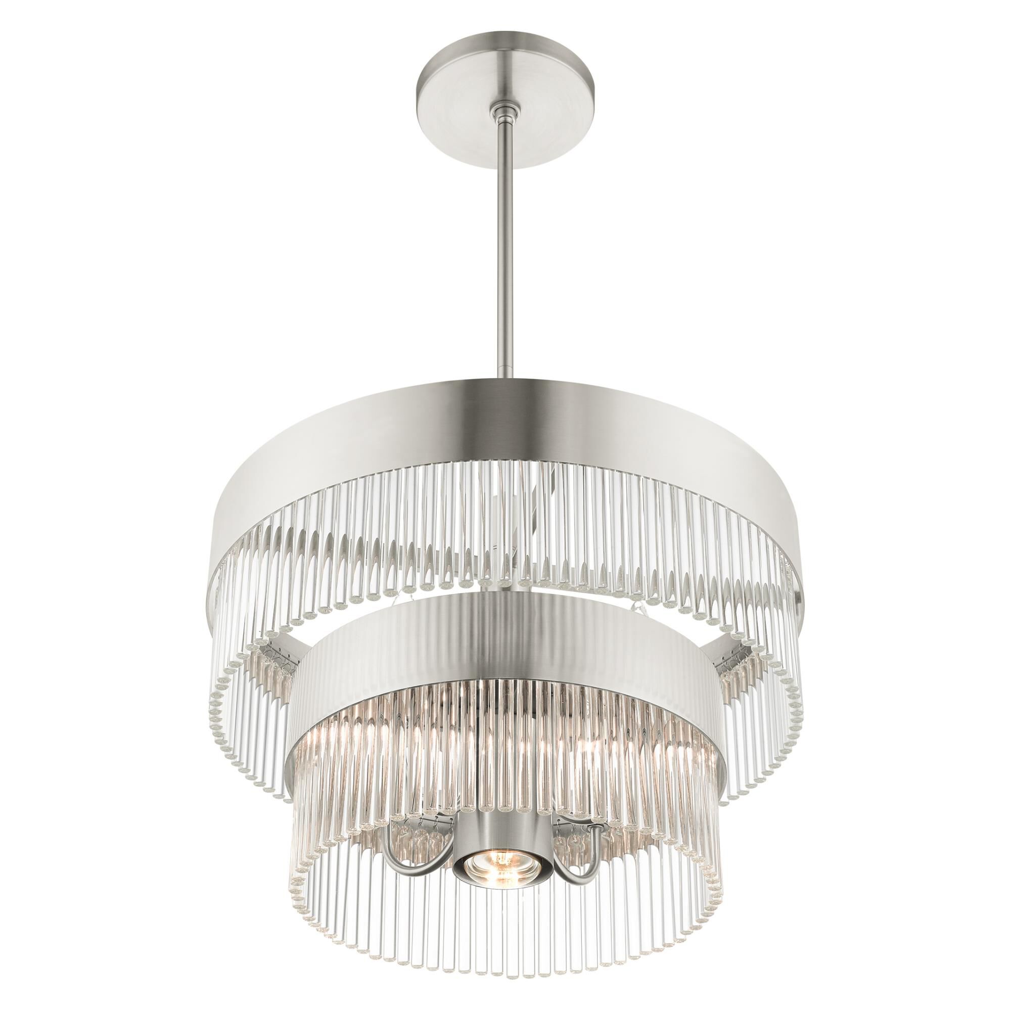 Shown in Brushed Nickel finish and Brushed Nickel Drum Shade With Clear Crystal Rods glass and Brushed Nickel Drum  With Clear Crystal Rods shade
