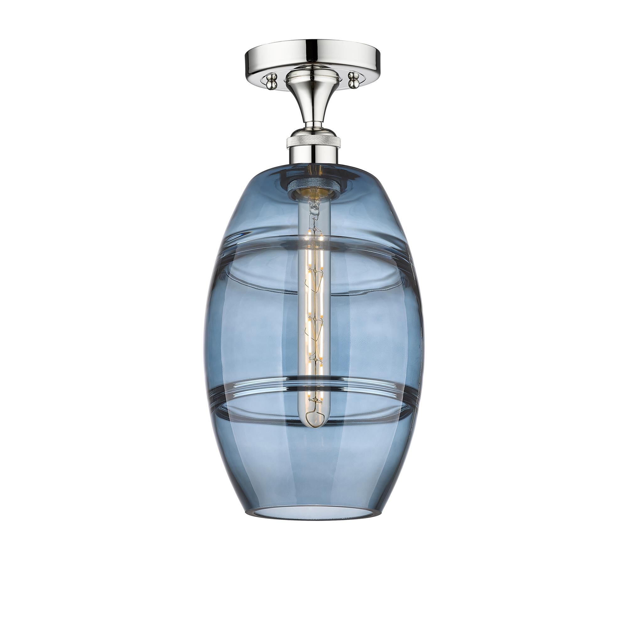 Shown in Polished Chrome finish and Princess Blue glass