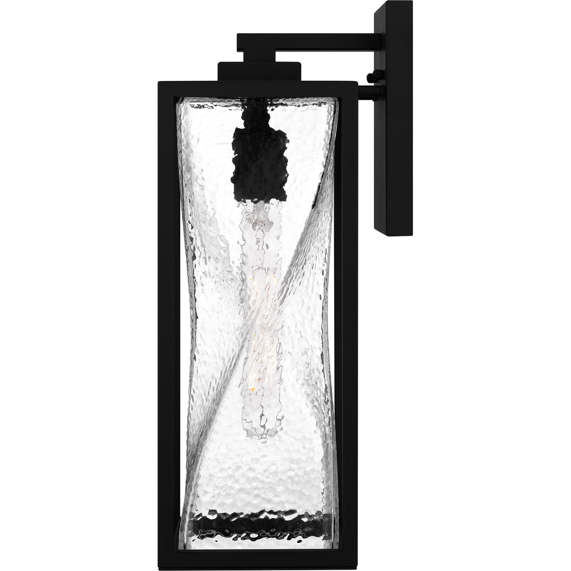 Shown in Matte Black finish and Clear Hammered Glass shade