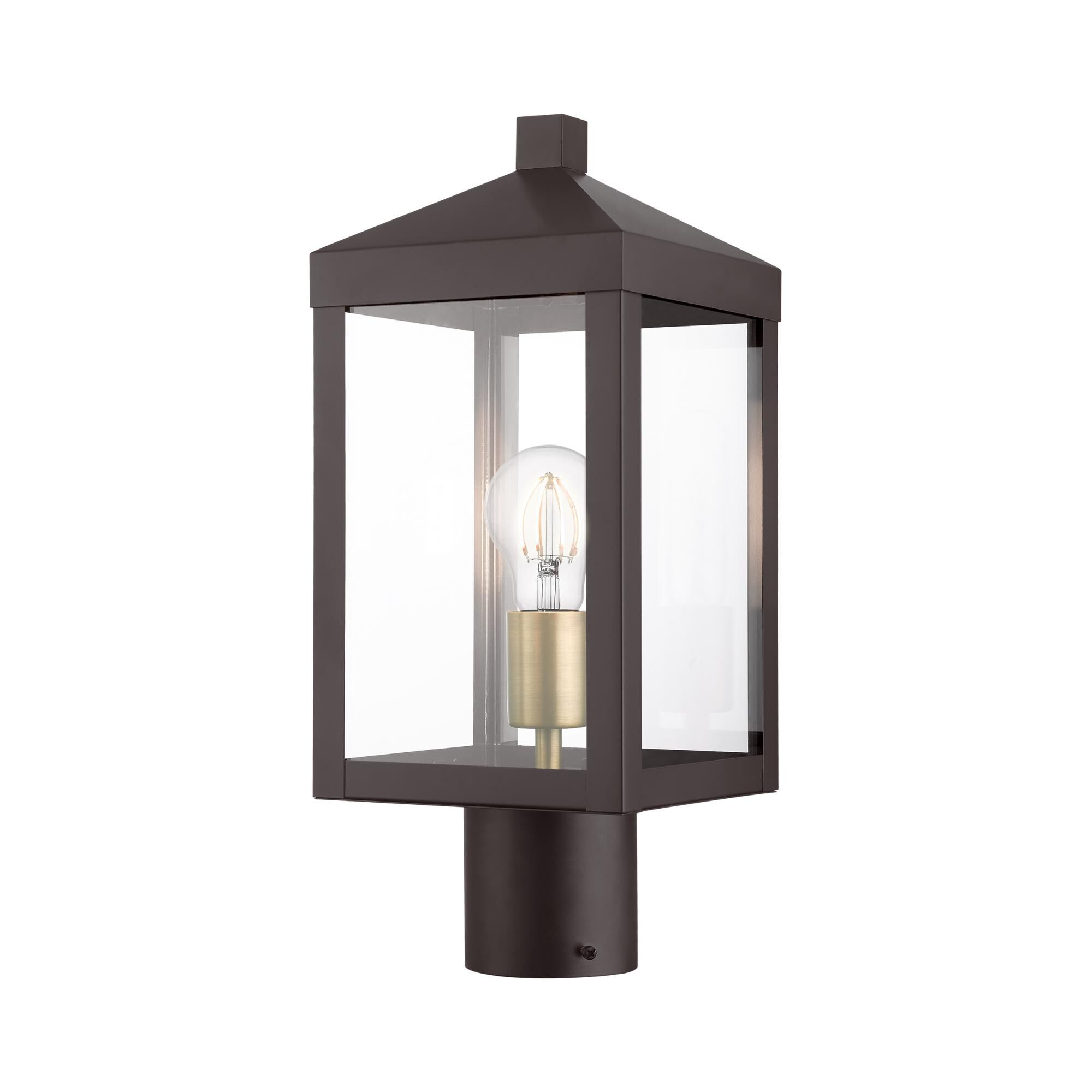 Shown in Bronze With Antique Brass Cluser finish and Clear glass and Clear Glass shade