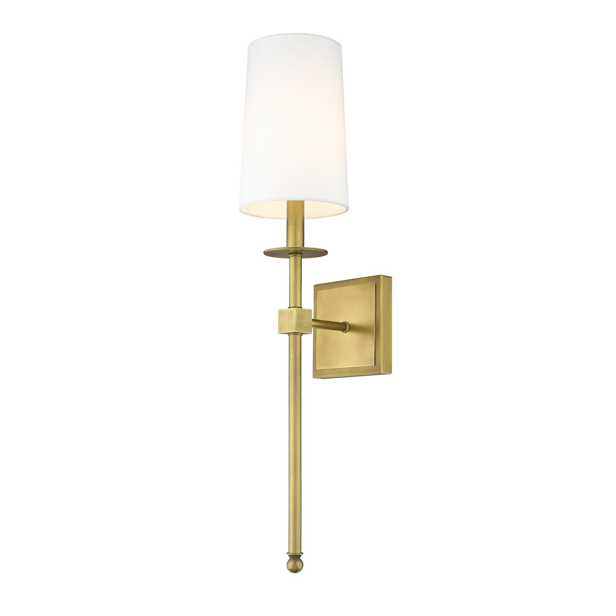 Shown in Rubbed Brass finish and Fabric glass and Fabric shade
