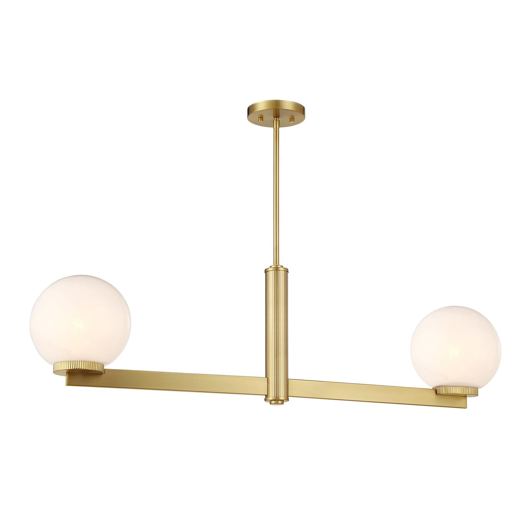 Shown in Natural Brass finish and White Strie glass