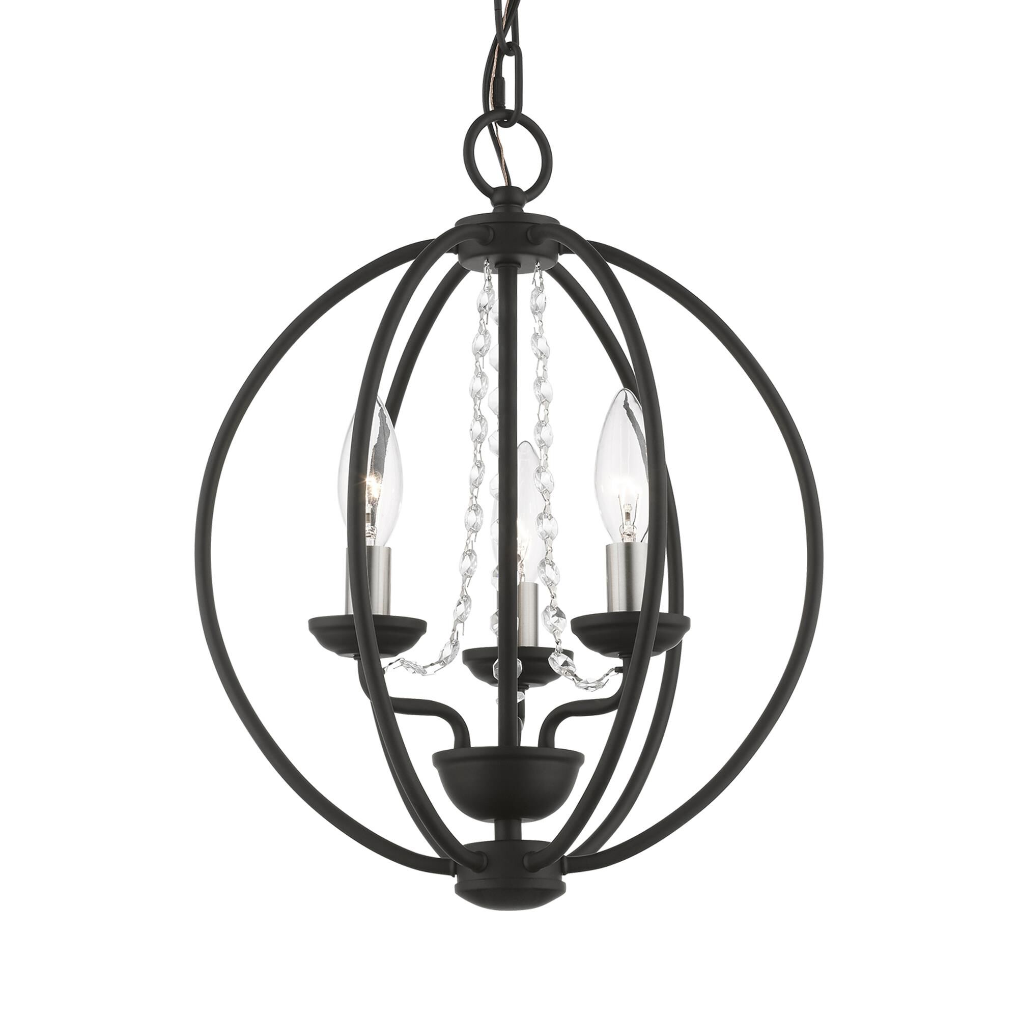 Shown in Black with Brushed Nickel Finish Candles finish and Clear Crystals shade