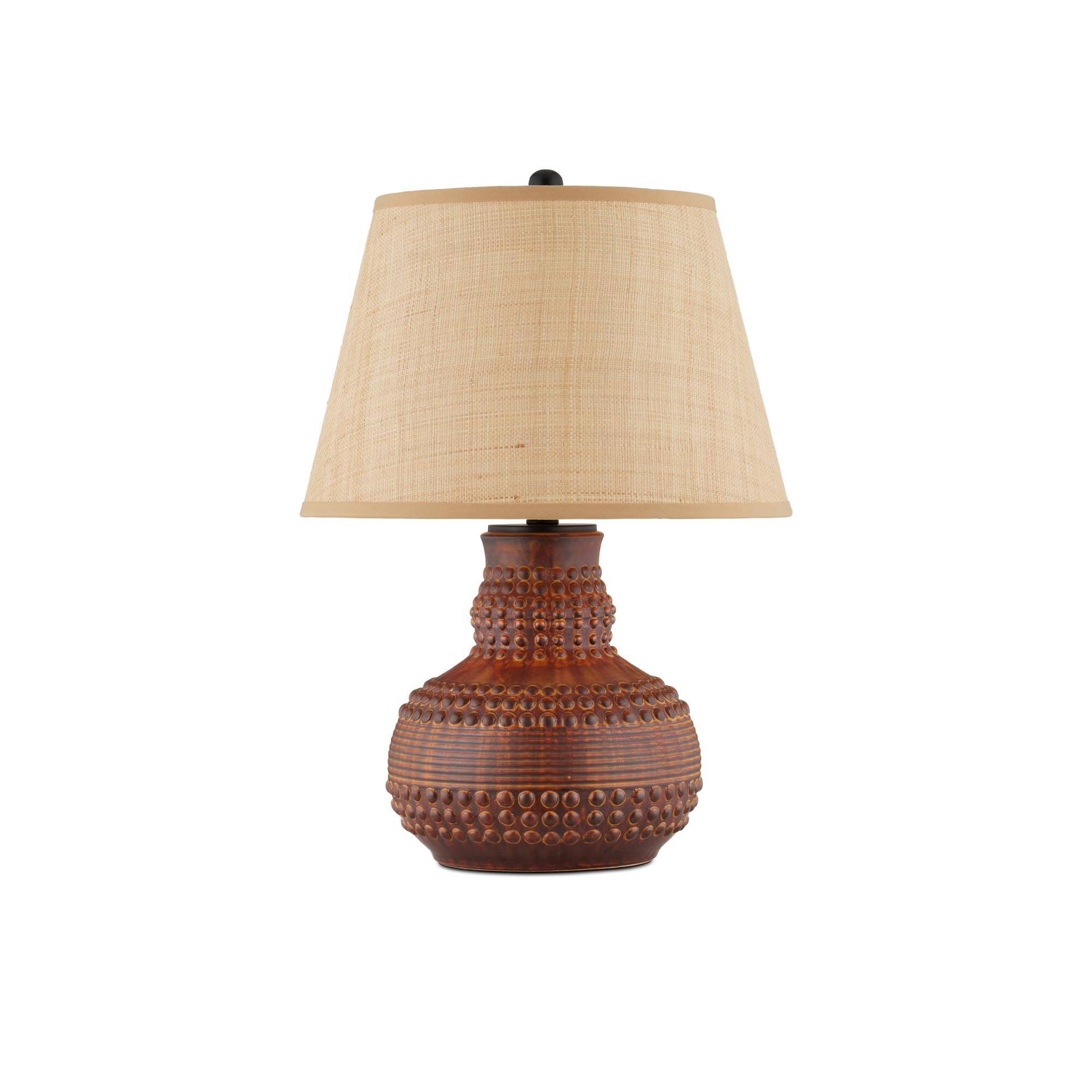 Shown in Dark Brown/Rustic Black finish and Natural Raffia shade