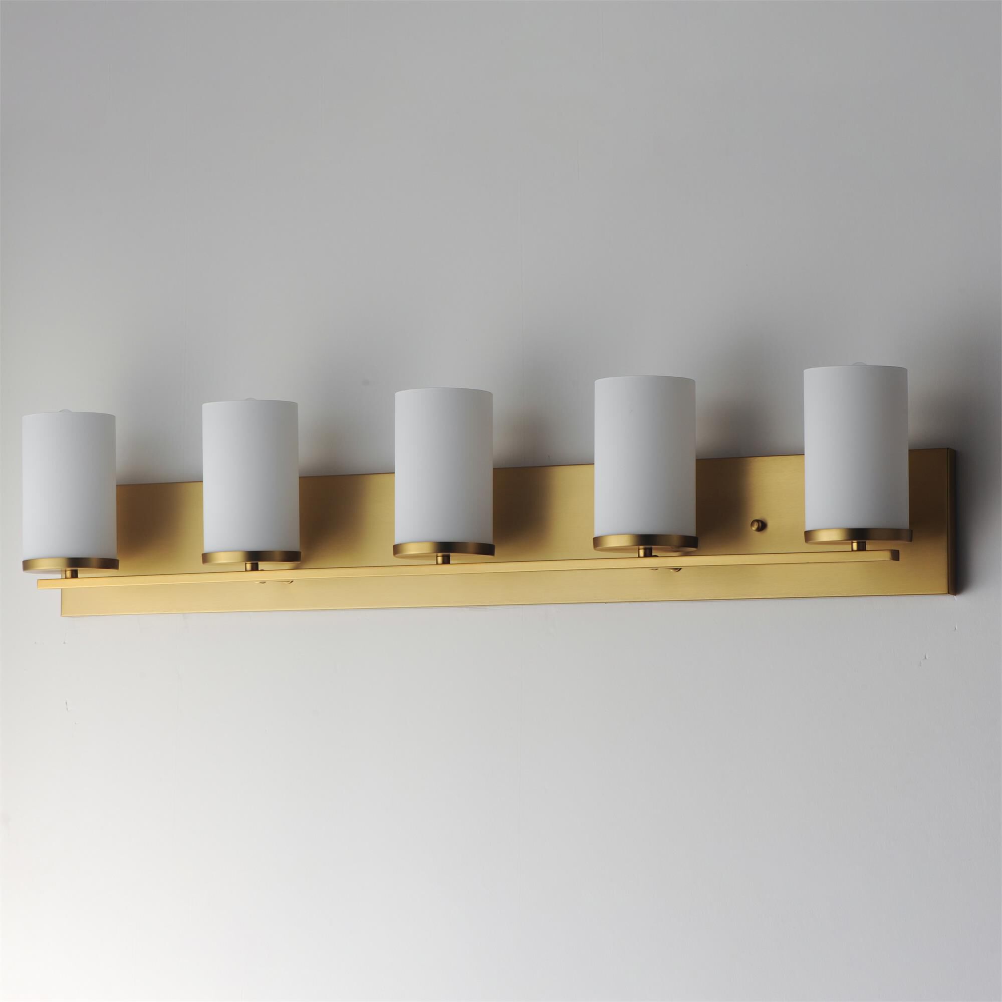 Shown in Satin Brass finish and Satin White glass and Glass shade