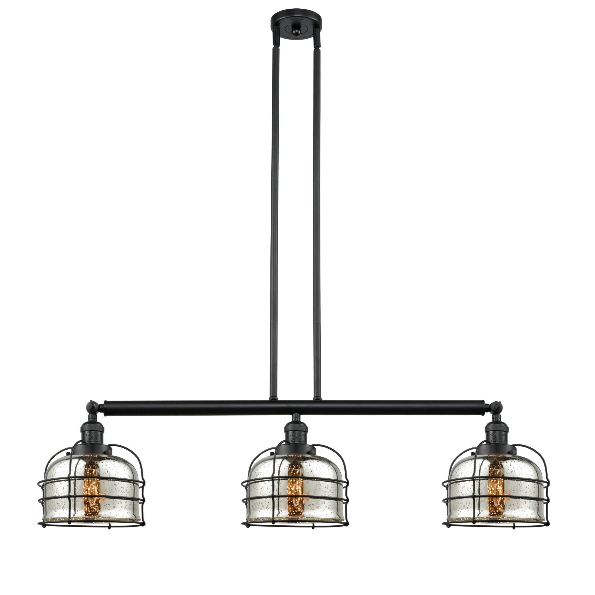 Shown in Matte Black finish and Silver Plated Mercury Large Bell Cage glass and Matte Black accent