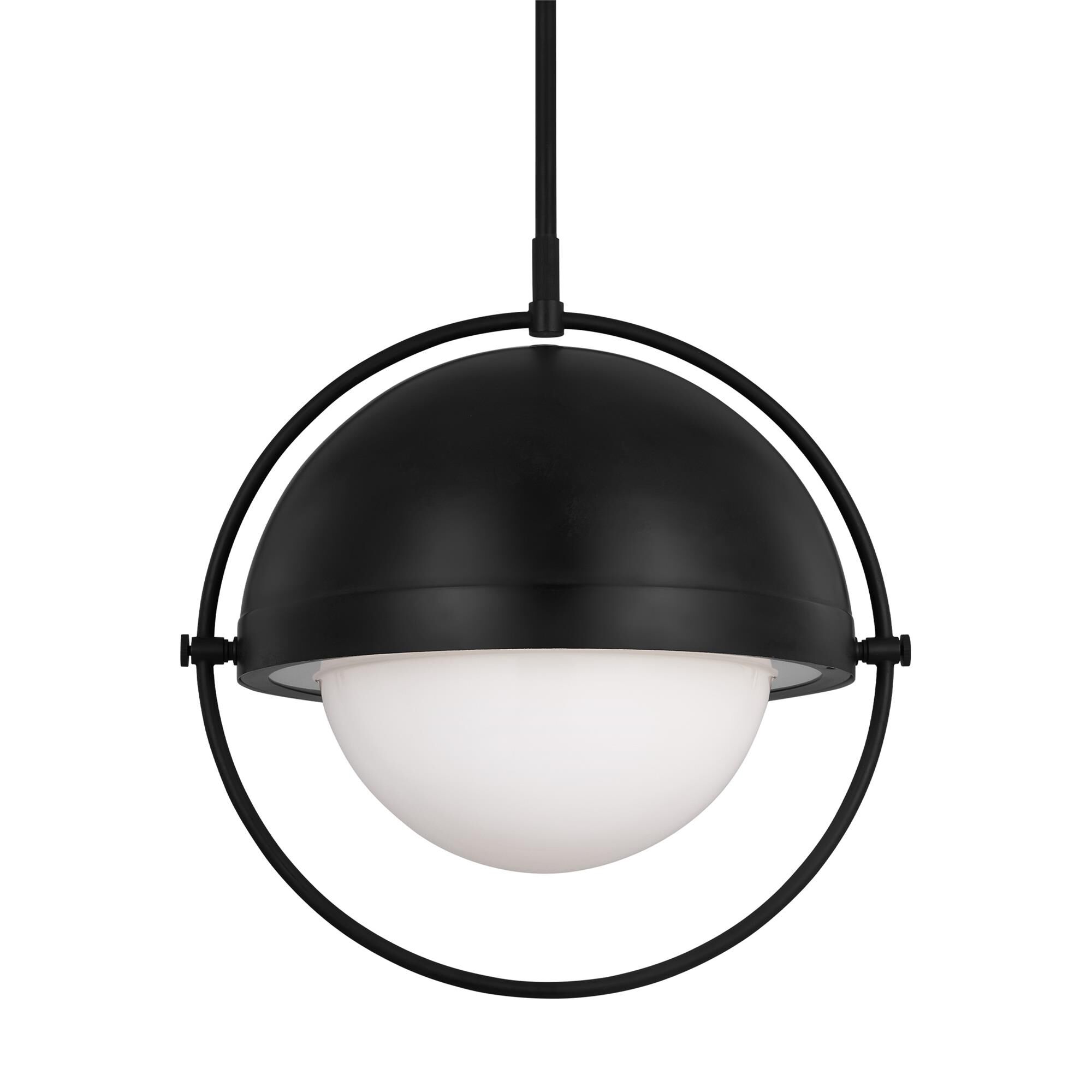 Shown in Aged Iron finish and Milk White glass