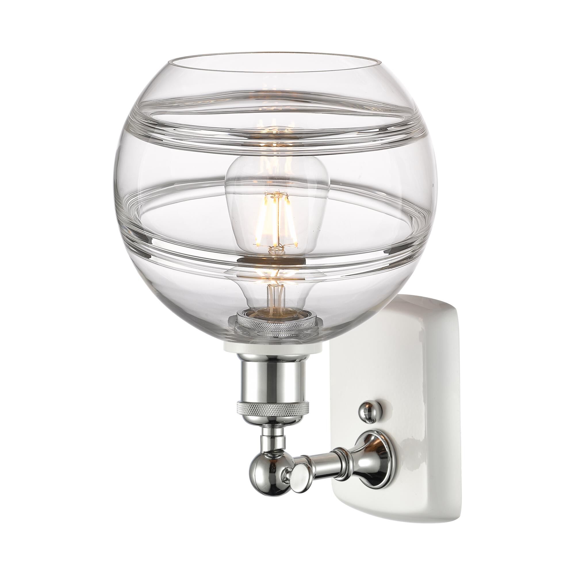 Shown in White Polished Chrome finish and Clear glass