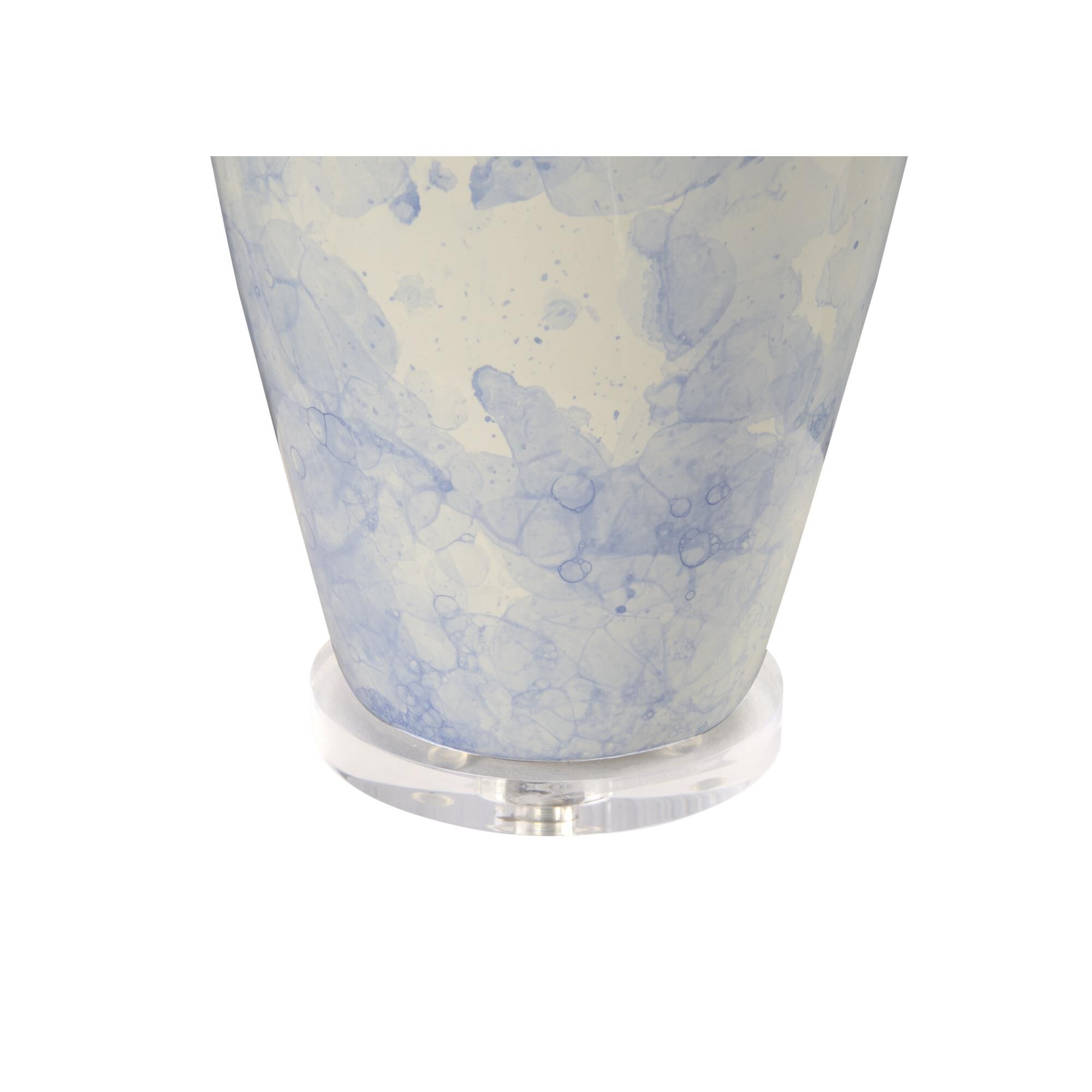 Shown in Blue Bubble Water Glaze and Clear finish and White Linen shade