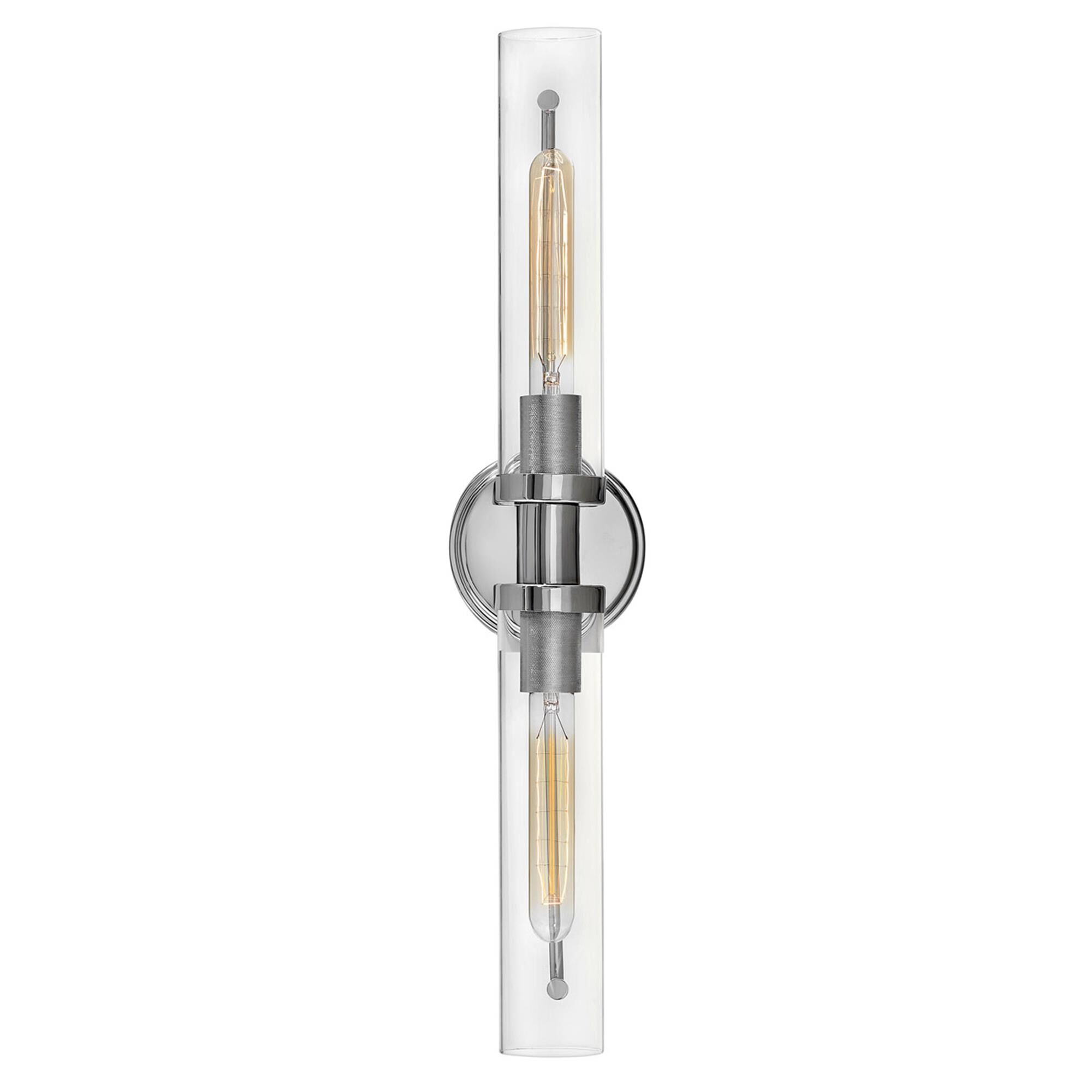 Shown in Chrome finish and Clear glass and Chrome accent