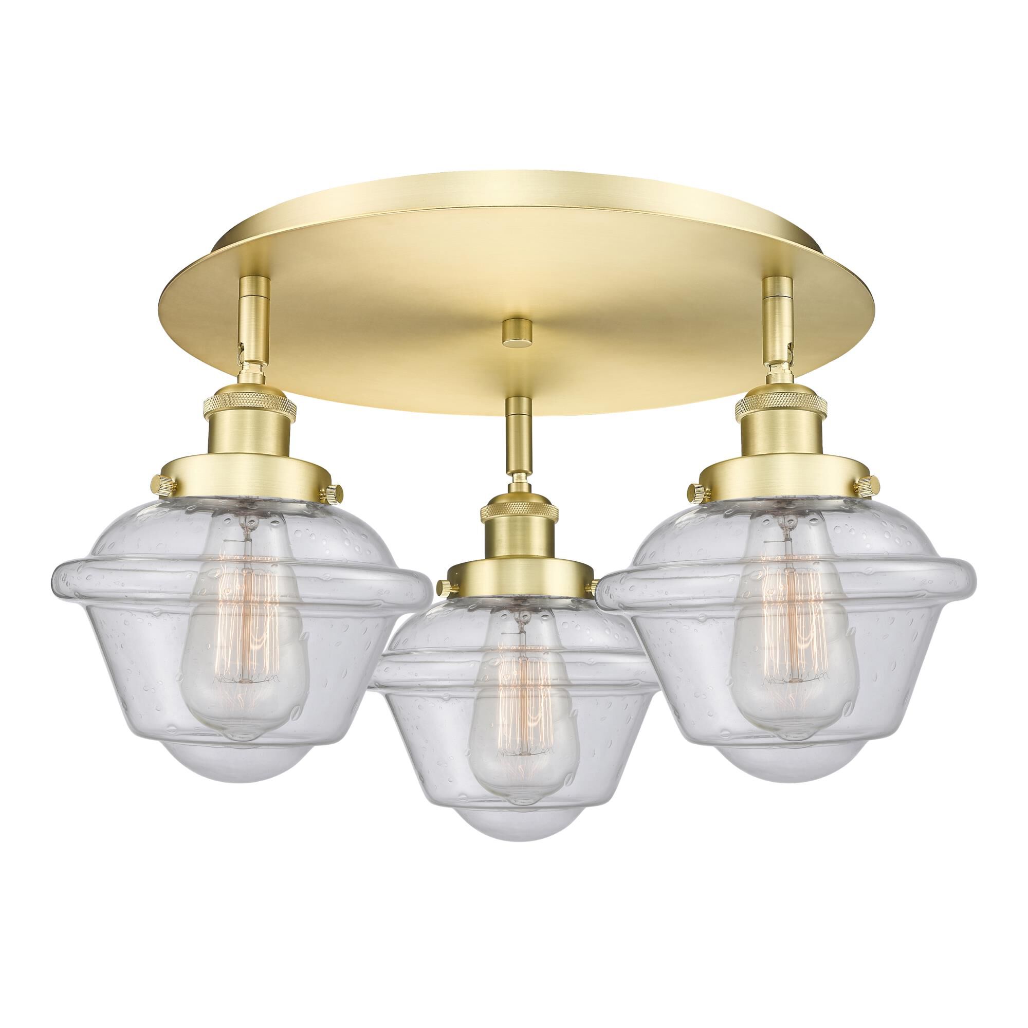 Shown in Satin Gold finish and Seedy glass