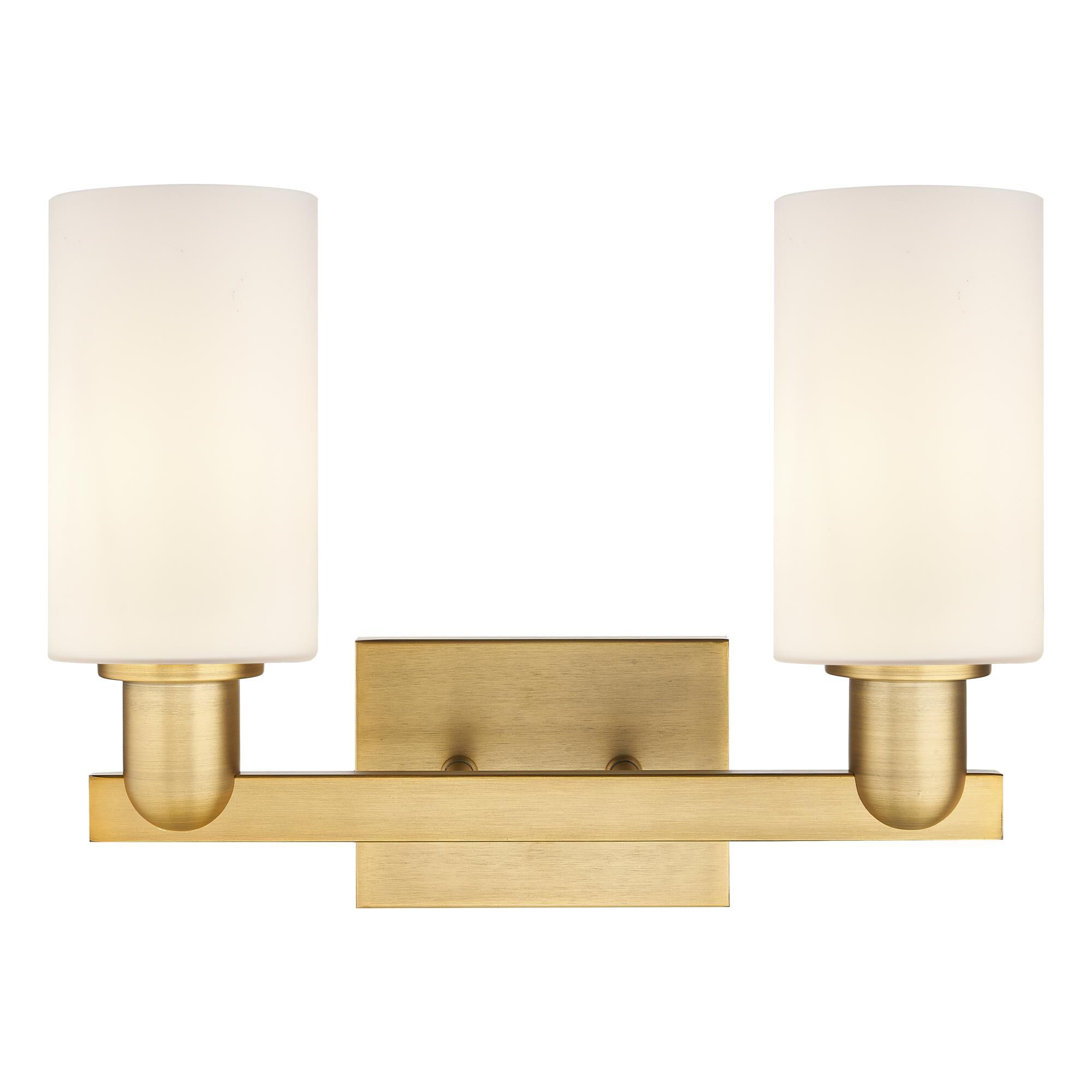 Shown in Brushed Brass finish and Matte White glass