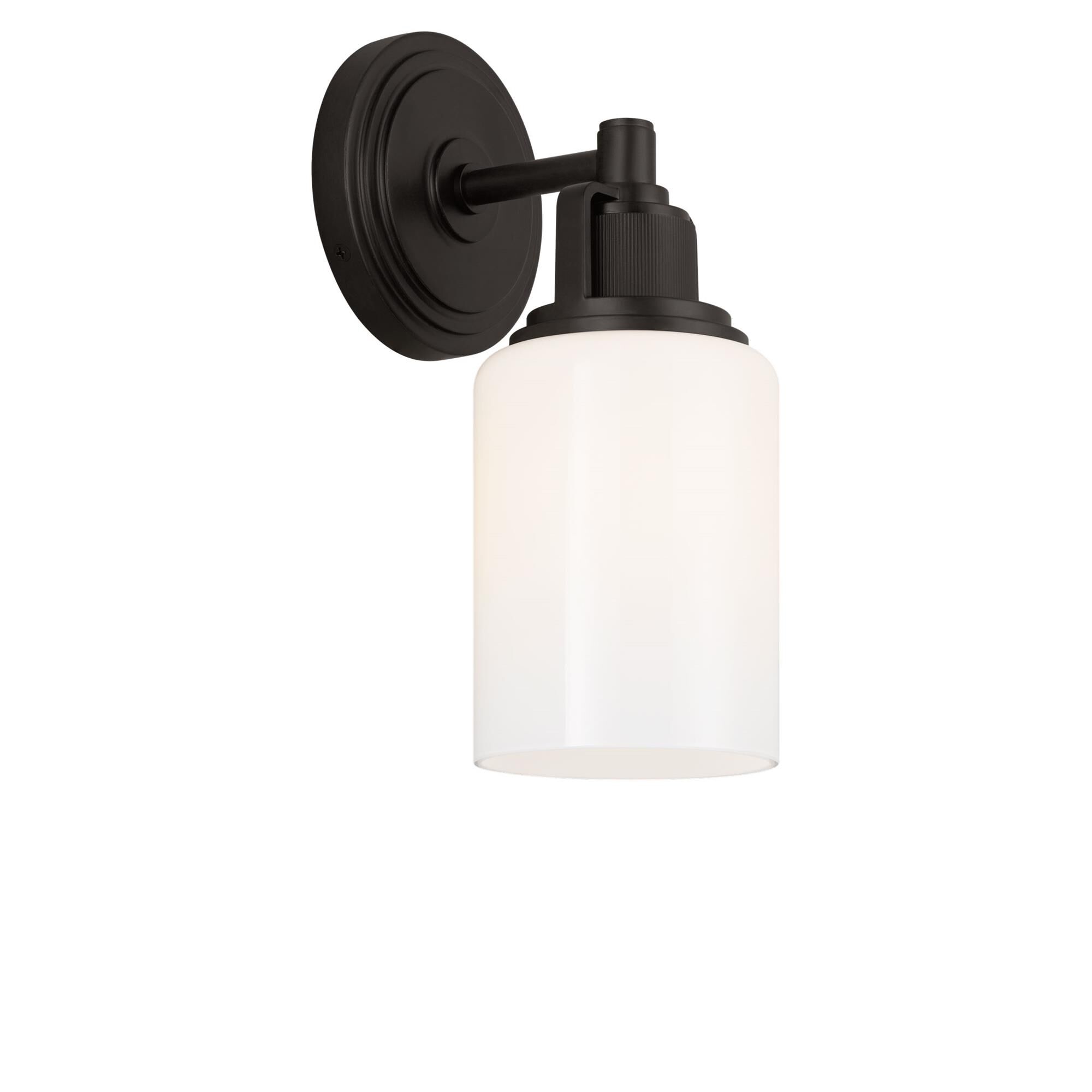 Shown in Aged Iron finish and Milk glass