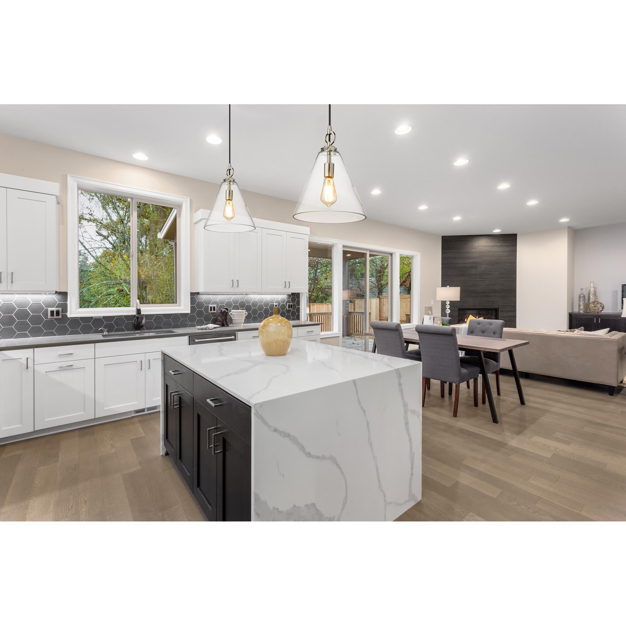 Shown in Polished Nickel finish and Clear glass and No Shade shade