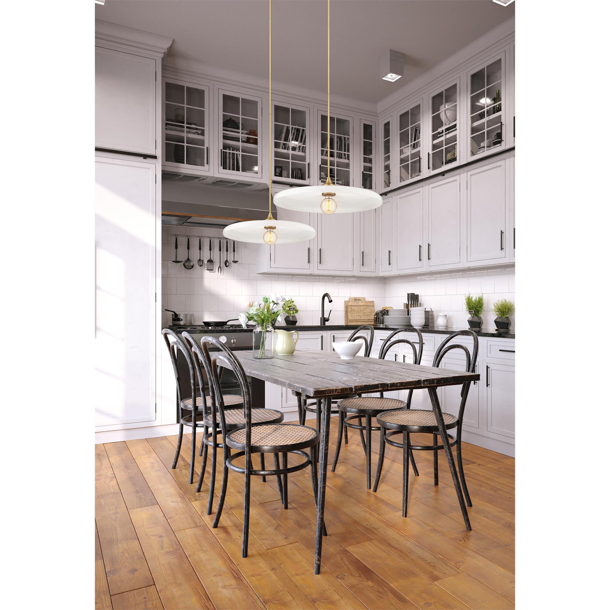 Shown in Olde Brass finish and Opal glass