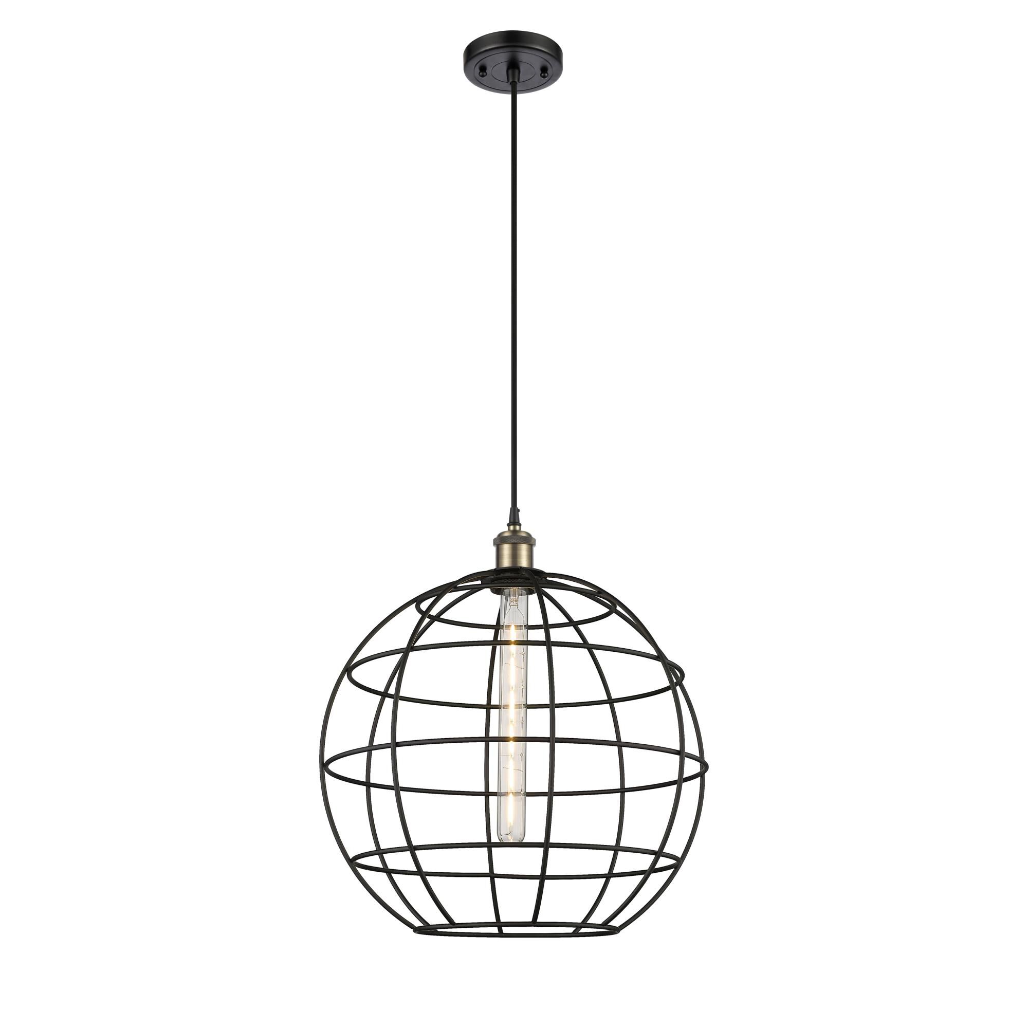 Shown in Black Antique Brass finish and Matte Black shade