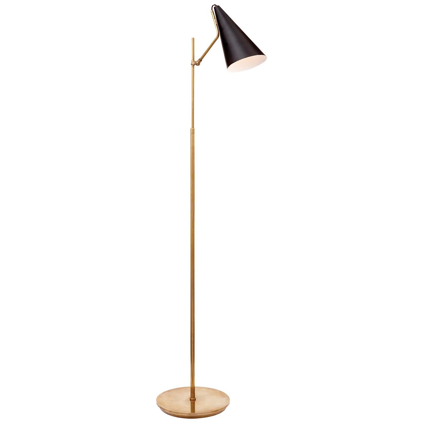 Shown in Brass With Black finish and Black shade