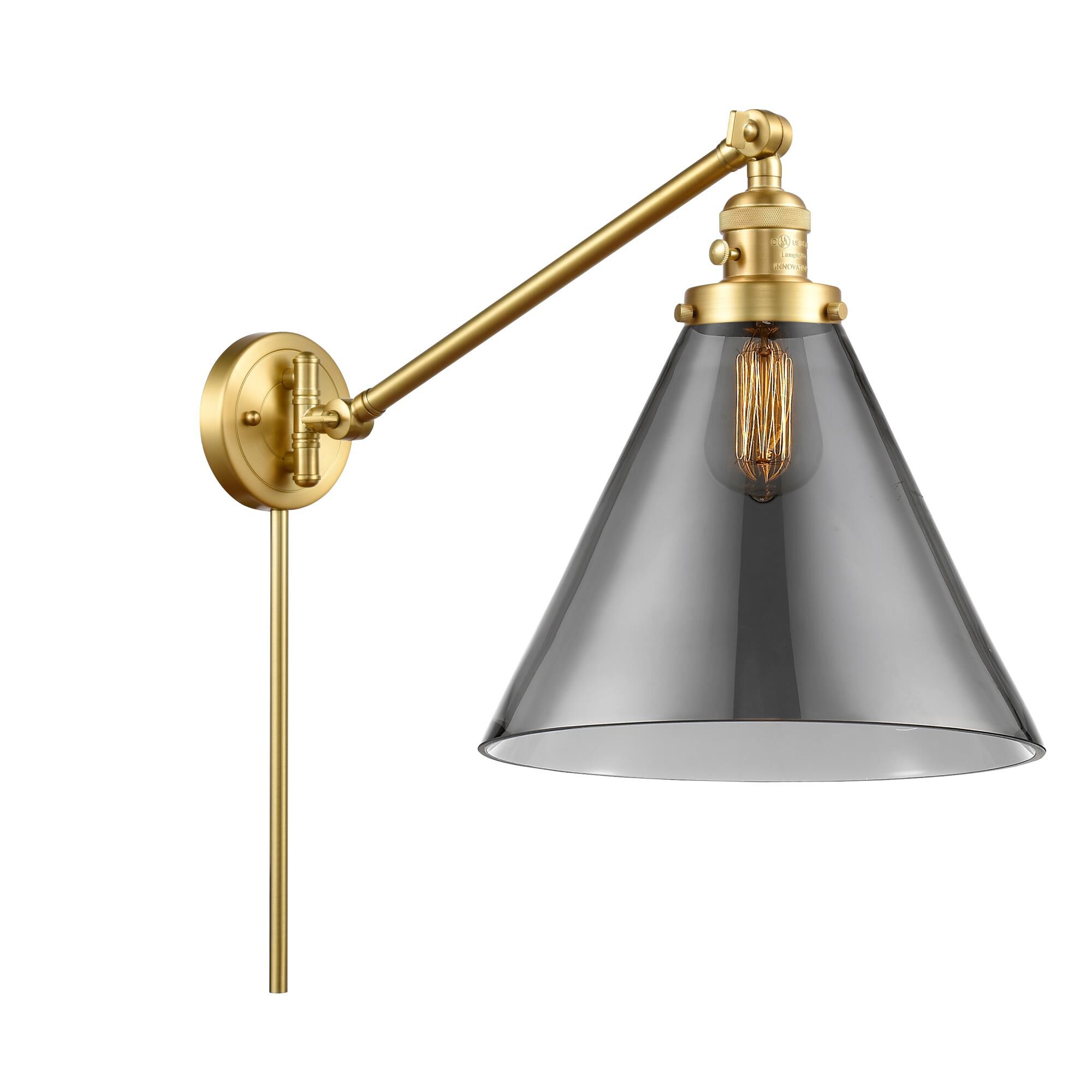 Shown in Satin Gold finish and Plated Smoke X-Large Cone glass