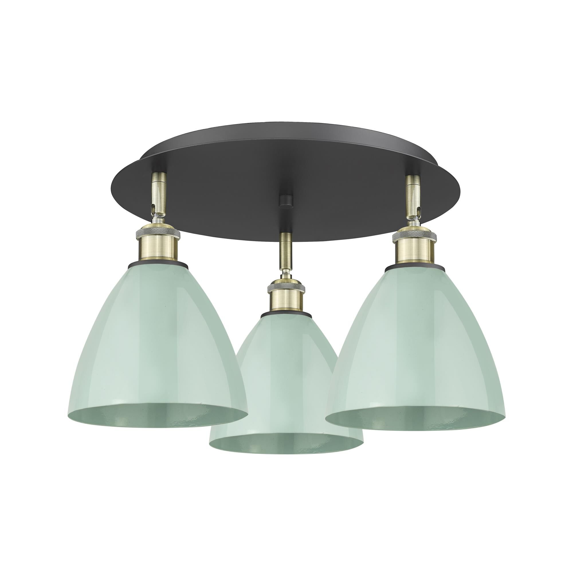 Shown in Black Antique Brass finish and Seafoam shade