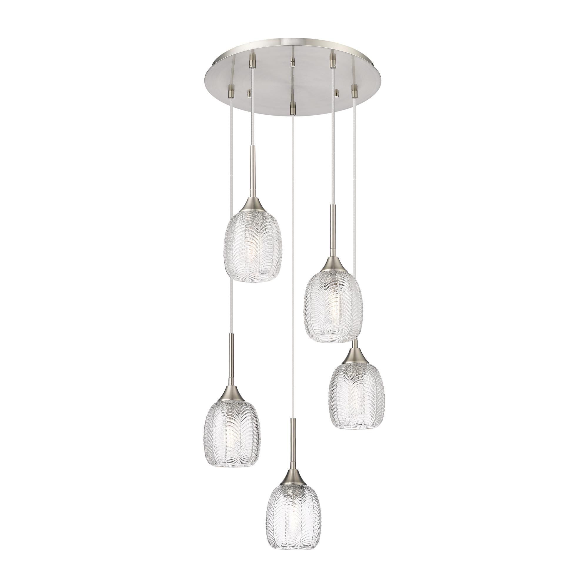 Shown in Satin Nickel finish and Clear shade