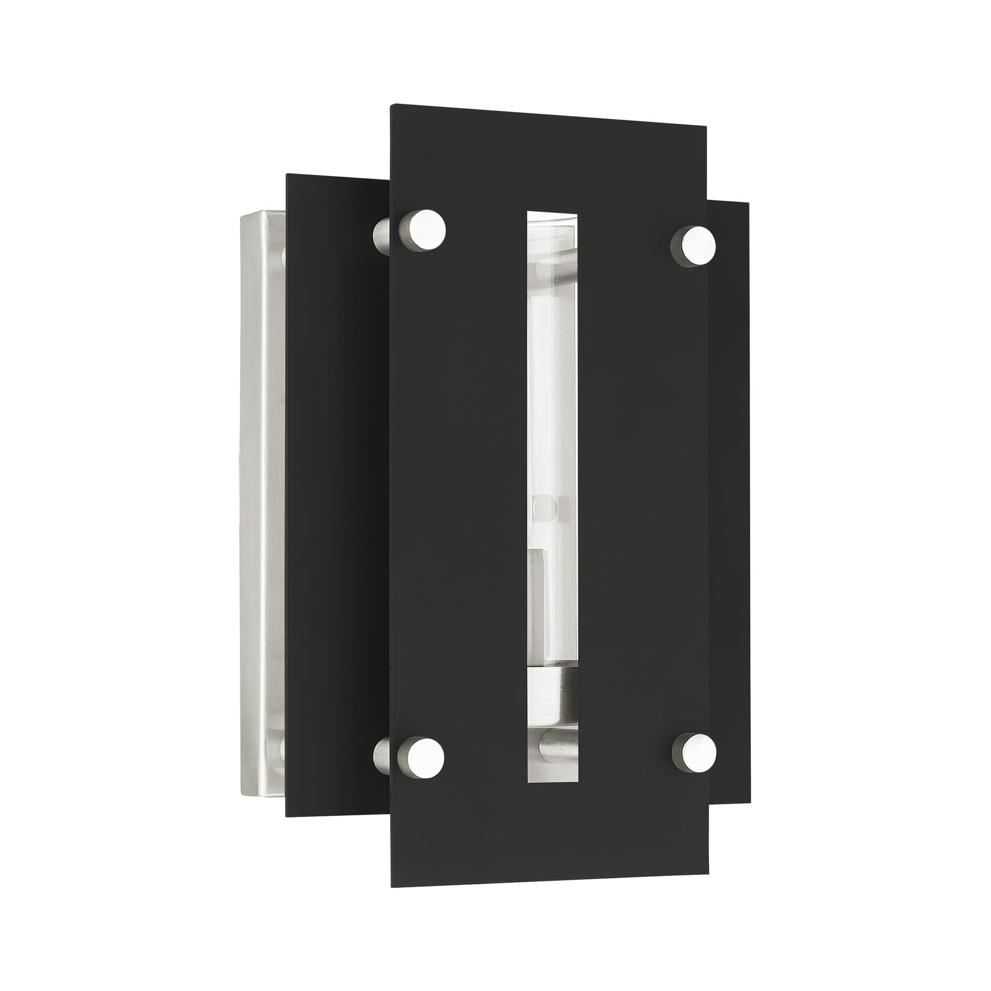 Shown in Black With Brushed Nickel Accents finish and Clear glass and Clear Glass shade