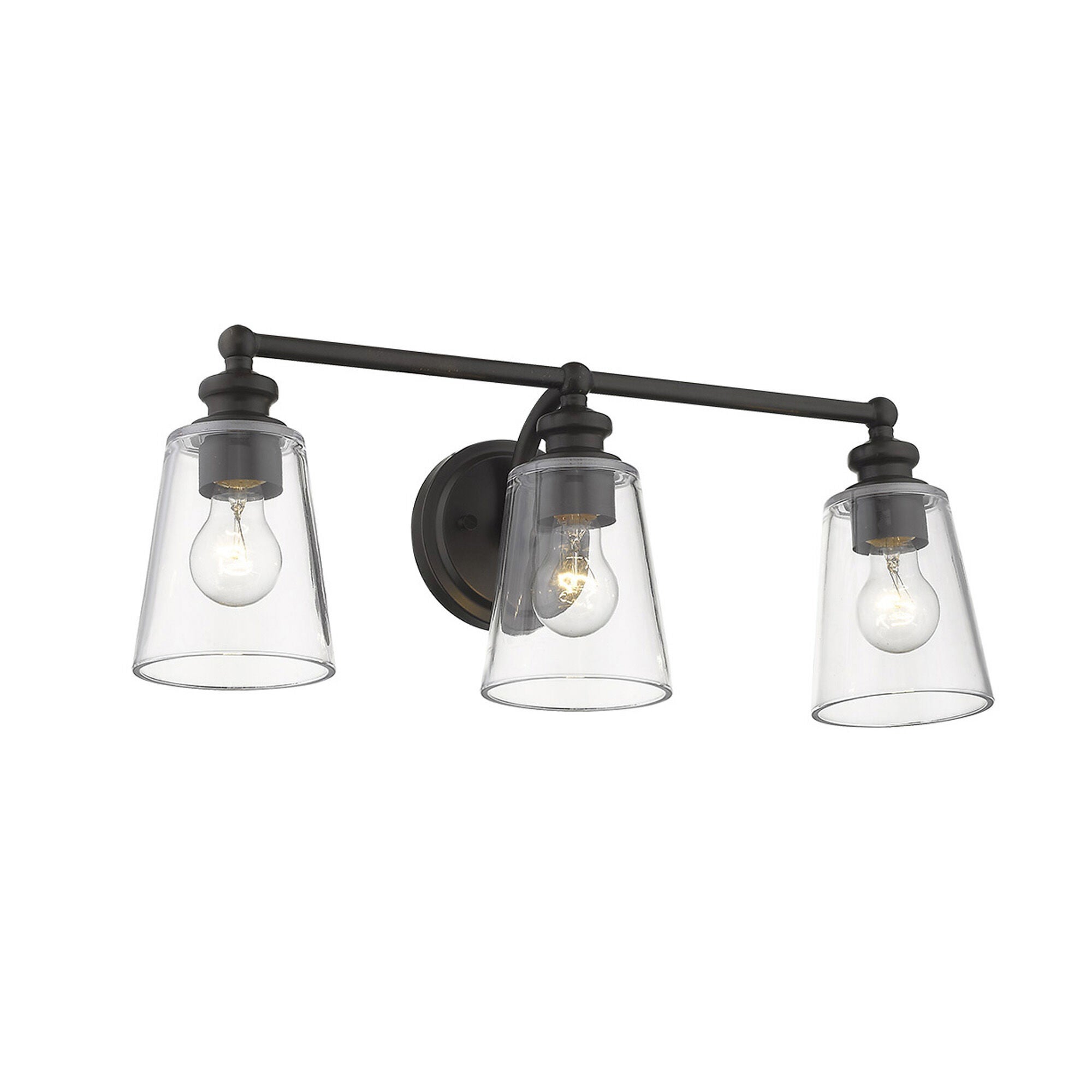 Shown in Oil-Rubbed Bronze finish and Clear glass and Clear, Cone Shaped Glass shade