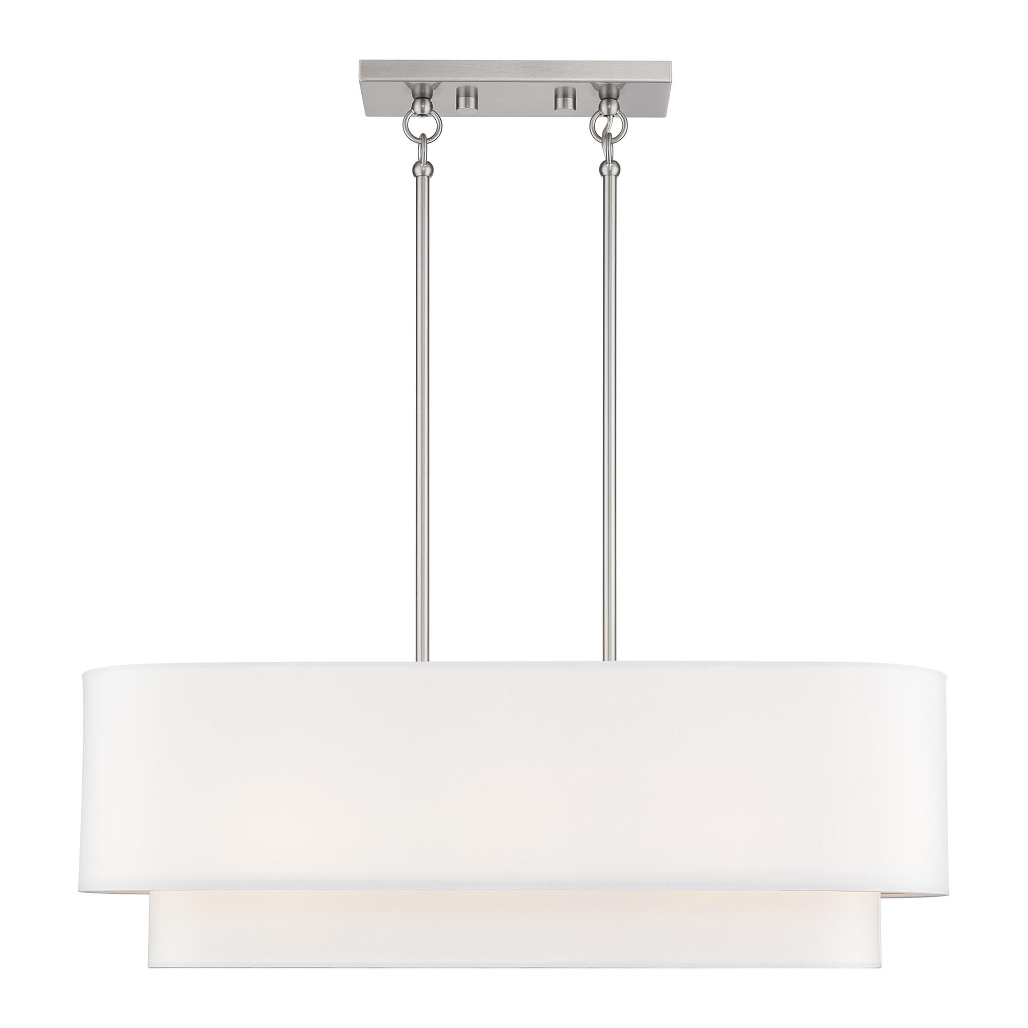 Shown in Brushed Nickel finish and Hand Crafted Off-White Fabric Hardbacks with White Fabric Inside shade