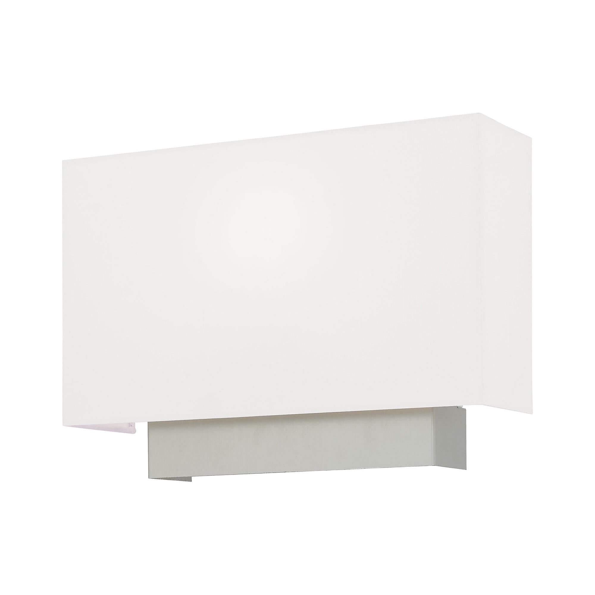 Shown in Brushed Nickel finish and Hand Crafted Off-White Fabric Hardback shade