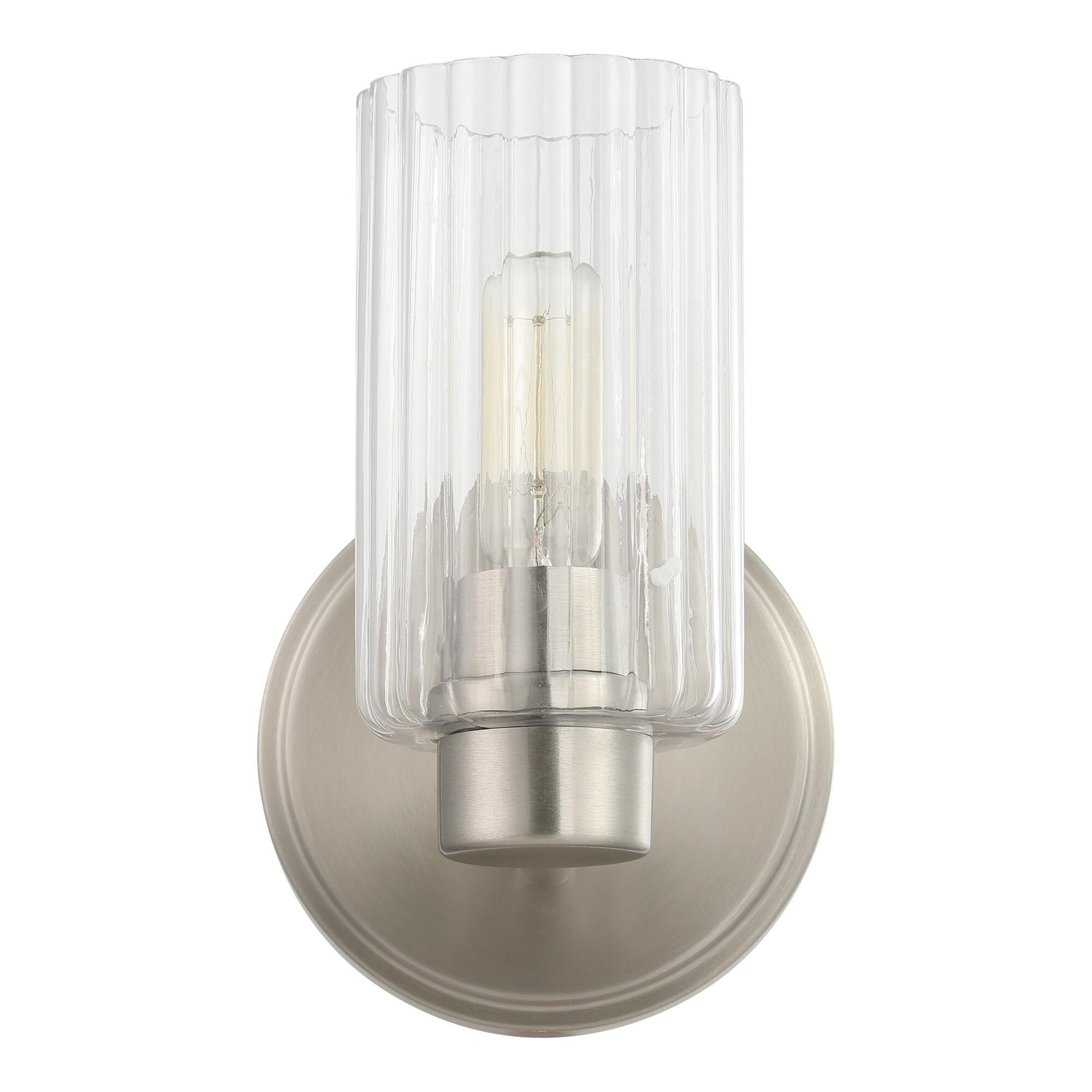 Shown in Brushed Nickel finish and Clear Ribbed glass